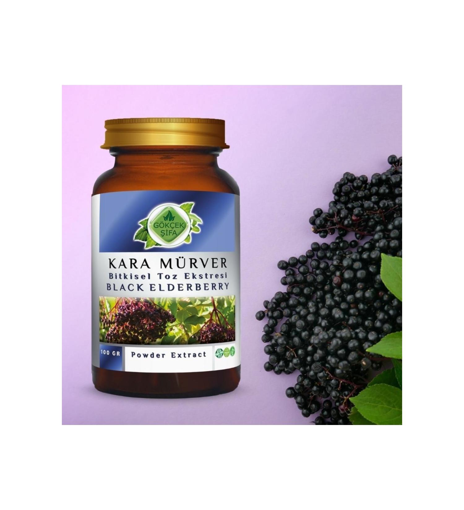 Gokcek Healing Black Elderberry Powder Extract 100 Gr. Glass Jar