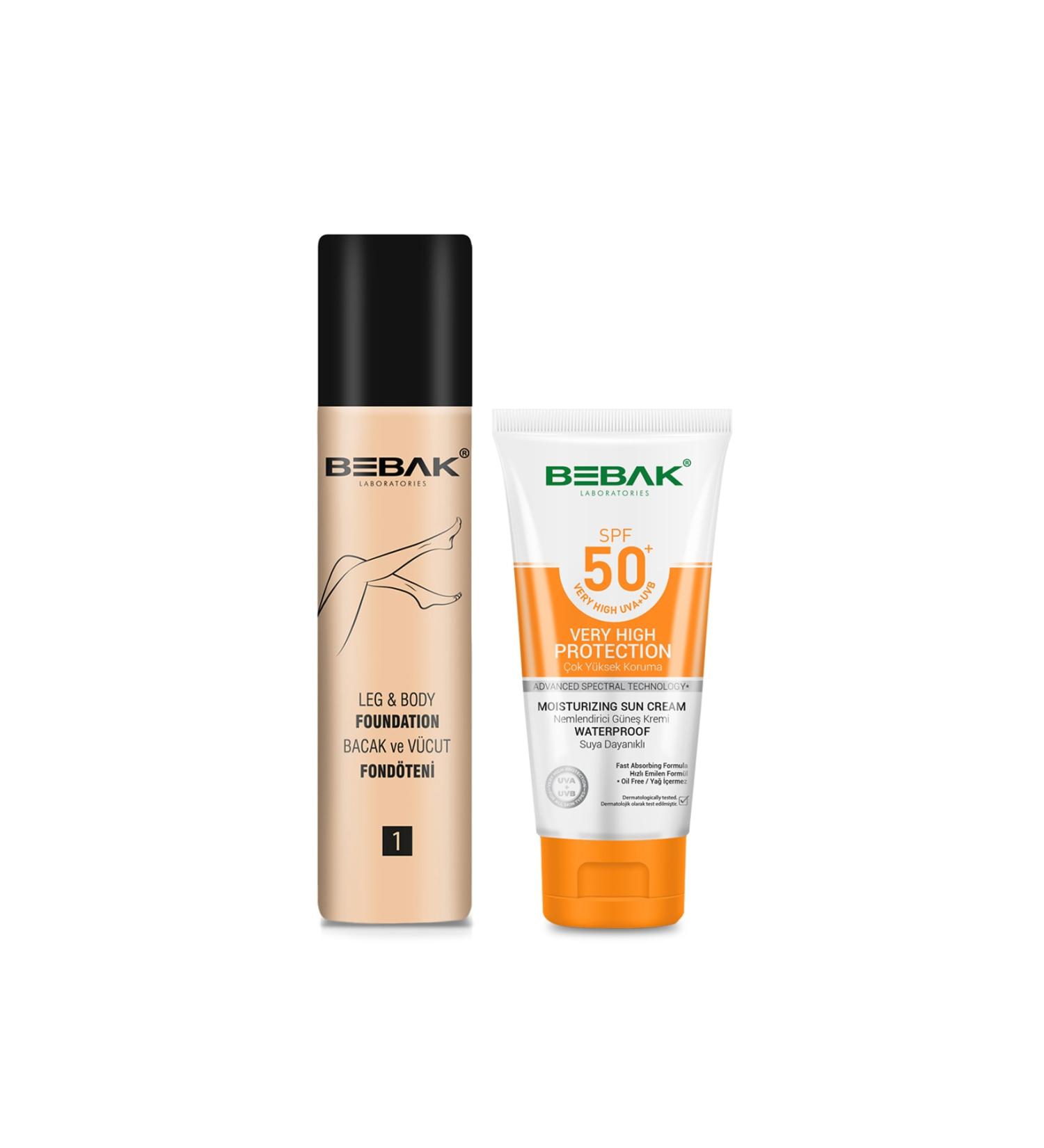 Bebak Leg Foundation Light Light Number 1 75 Ml + Moisturizing Sun Cream 50+ Spf High Protection 75 Ml
