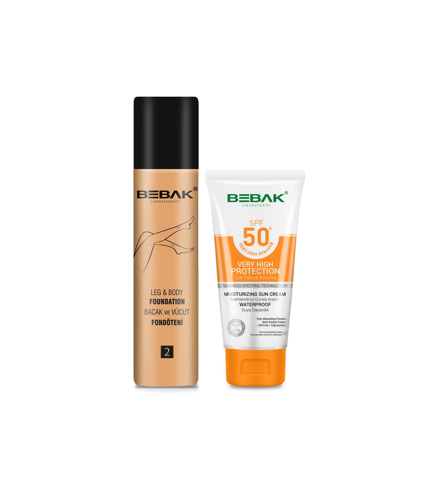 Bebak Leg Foundation Medium Medium Number 2 75 Ml + Moisturizing Sun Cream 50+ Spf High Protection 75 Ml