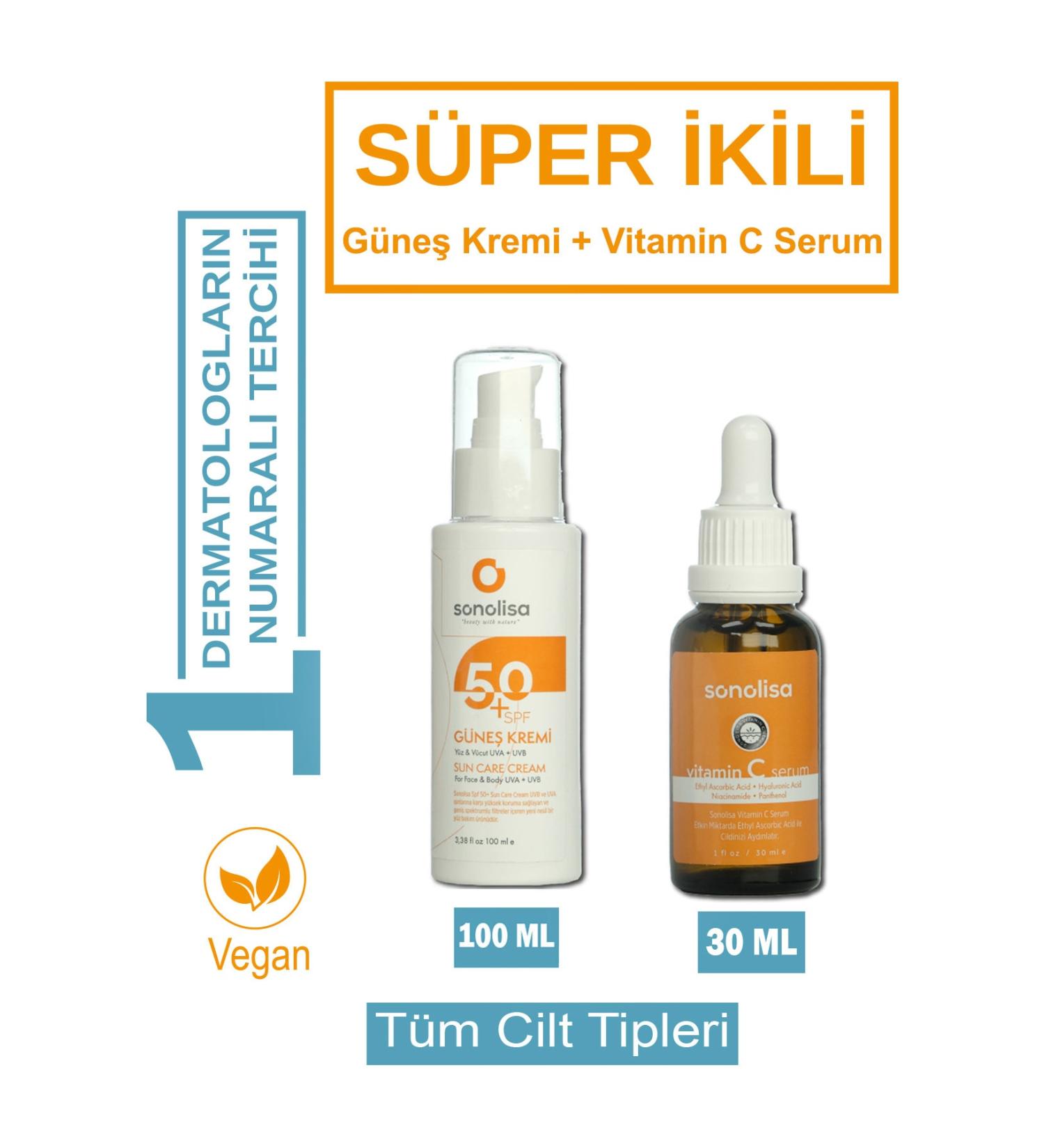 SONOLISA Super Serum 2-Piece Skin Care Set 50 Spf Sunscreen Vitamin C Skin Serum
