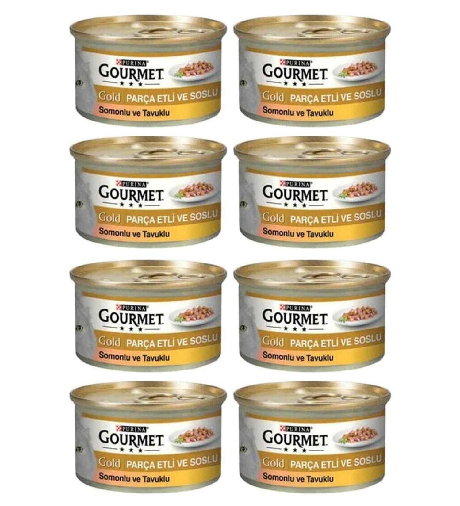 Purina 8 Pieces Gourmet Gold Pieces Meaty Salmon & Chicken Wet Cat Food 85gr