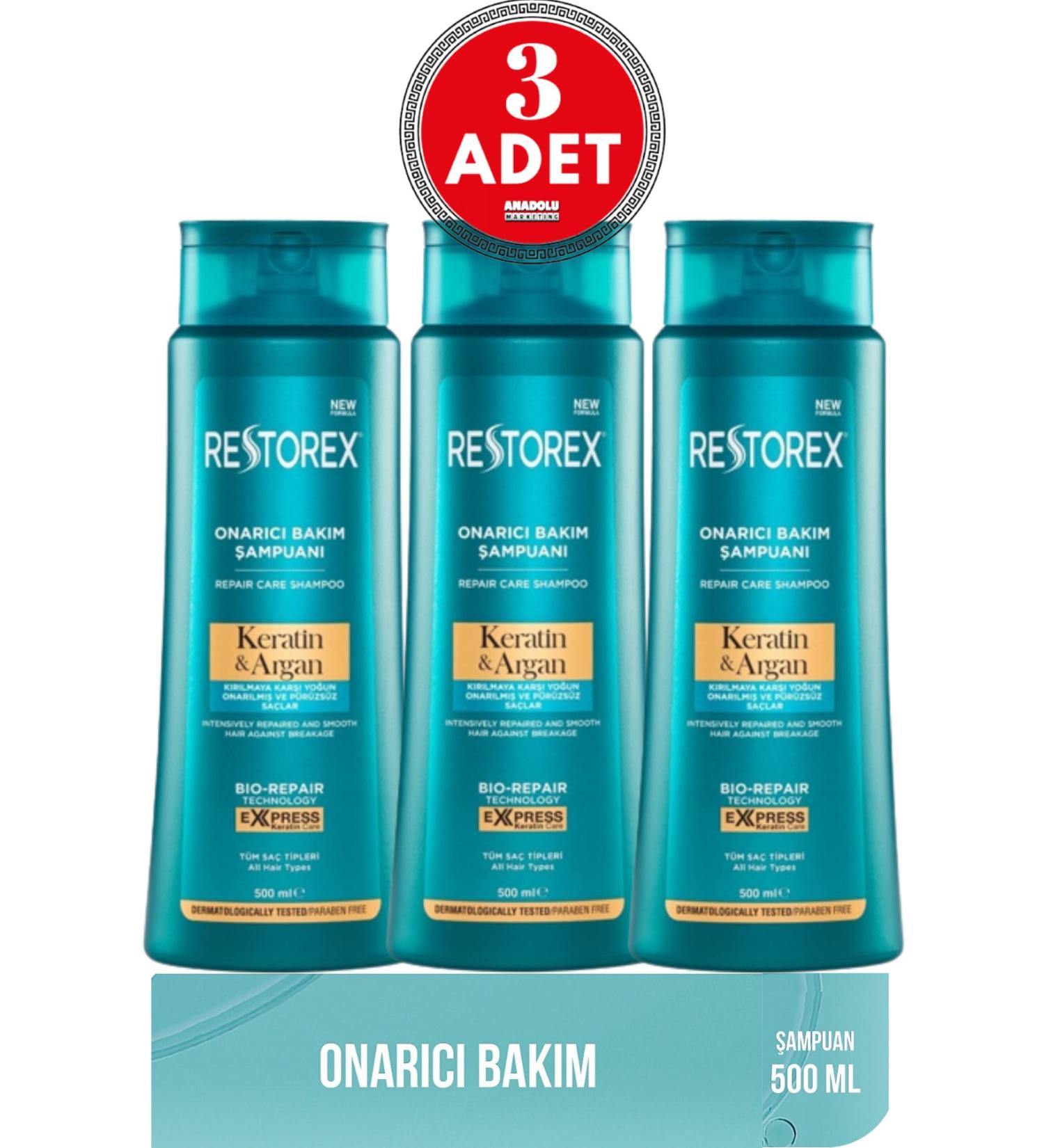 Restorex Keratin & Argan Shampoo 500 Ml 3 Pieces - Buy Online on GoSupps.com
