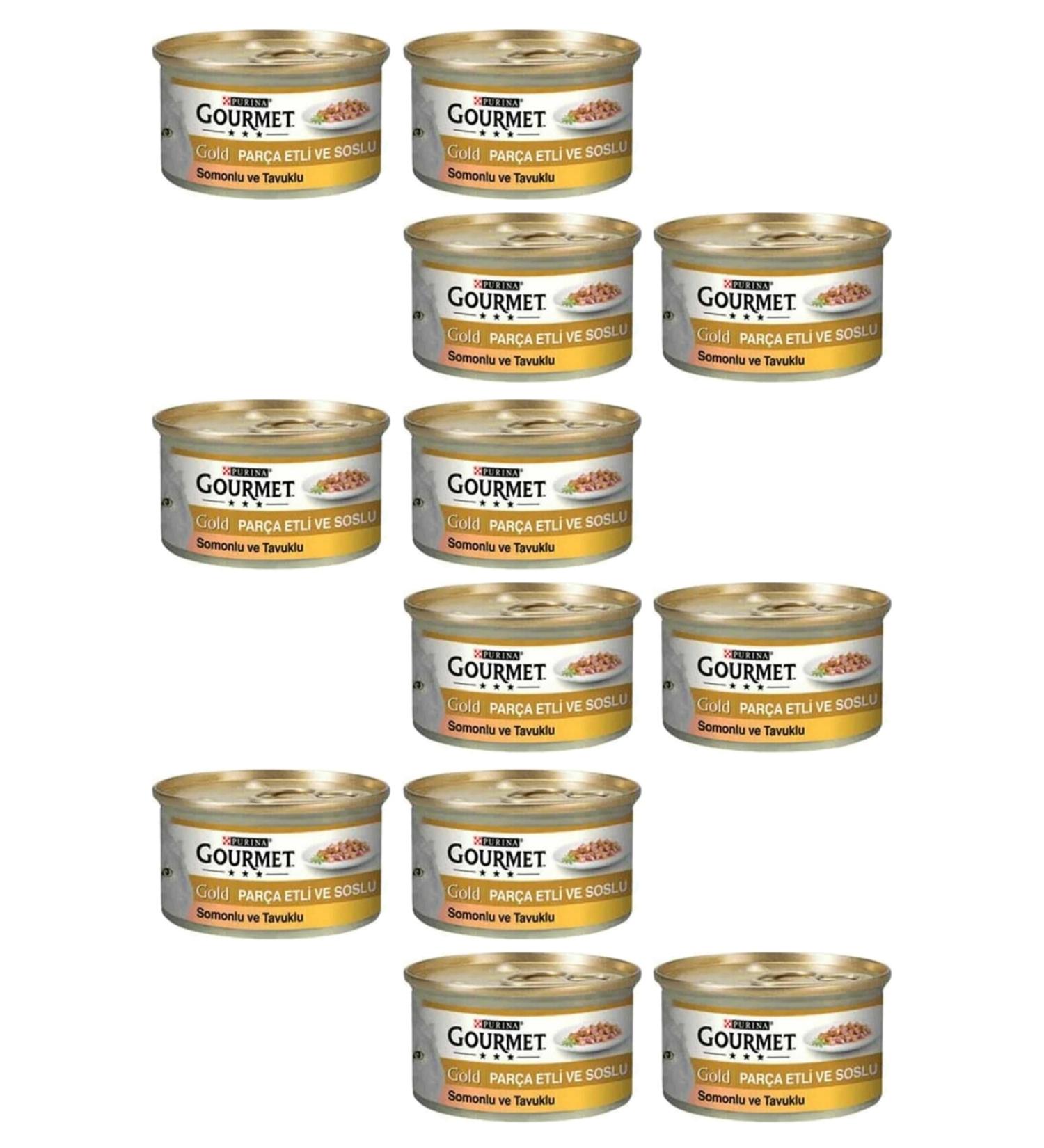 Purina 12 Pieces Gourmet Gold Pieces Meaty Salmon & Chicken Wet Cat Food 85gr