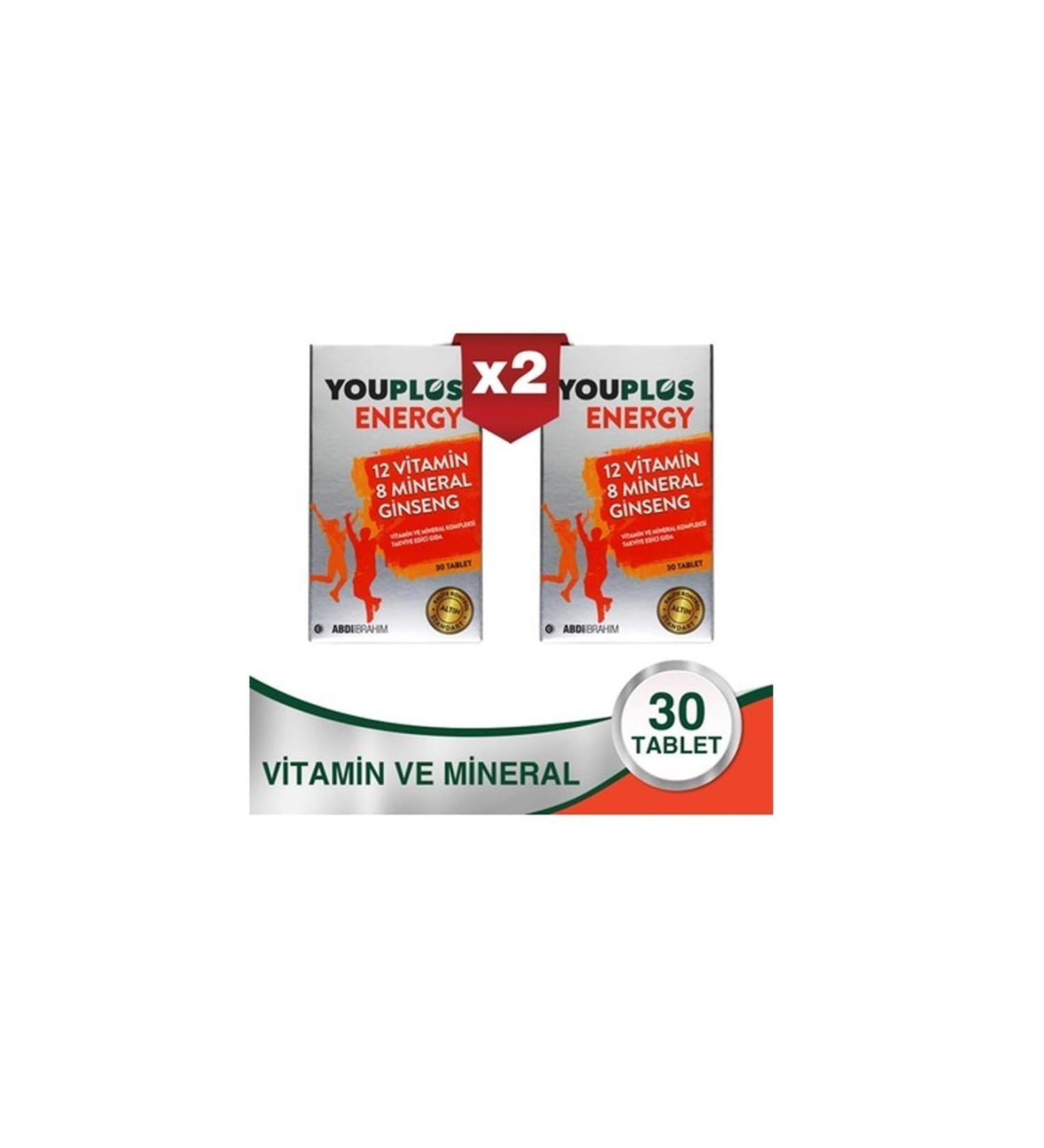 Youplus Energy 12 Vitamin 8 Mineral Ginseng 30 Tablets - 2 Pieces