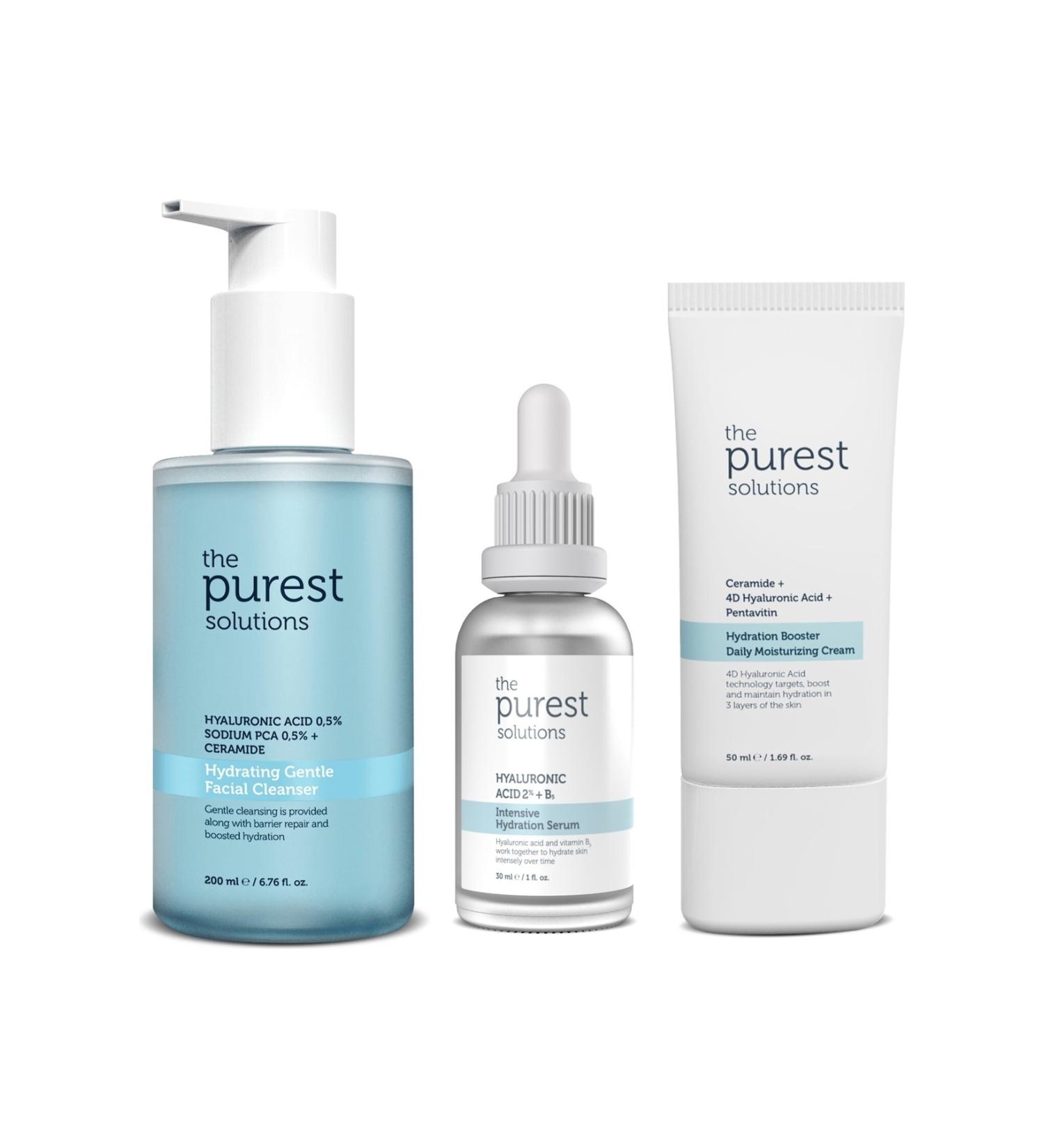 The Purest Solutions Dry Skin Solution Set - Cleansing Gel-Intense Moisture Cream and Hyarulinic Acid Serum-dg558