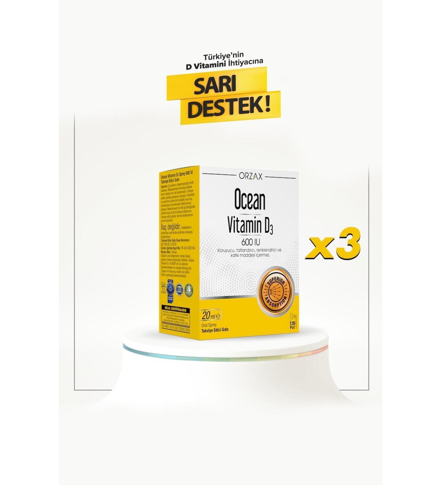 Ocean Vitamin D3 600 Iu 20 Ml Spray 3 Pieces