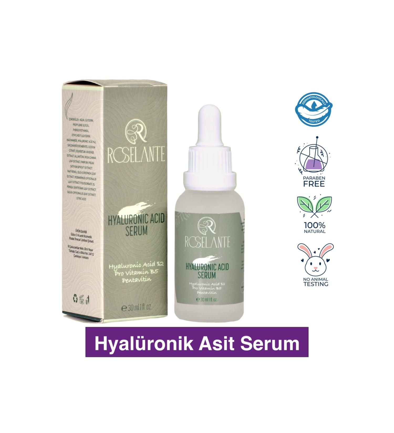 Roselante Intensive Moisturizer (PRO VITAMIN B5 PENTAVITIN) 2% Hyaluronic Acid Serum 30ml
