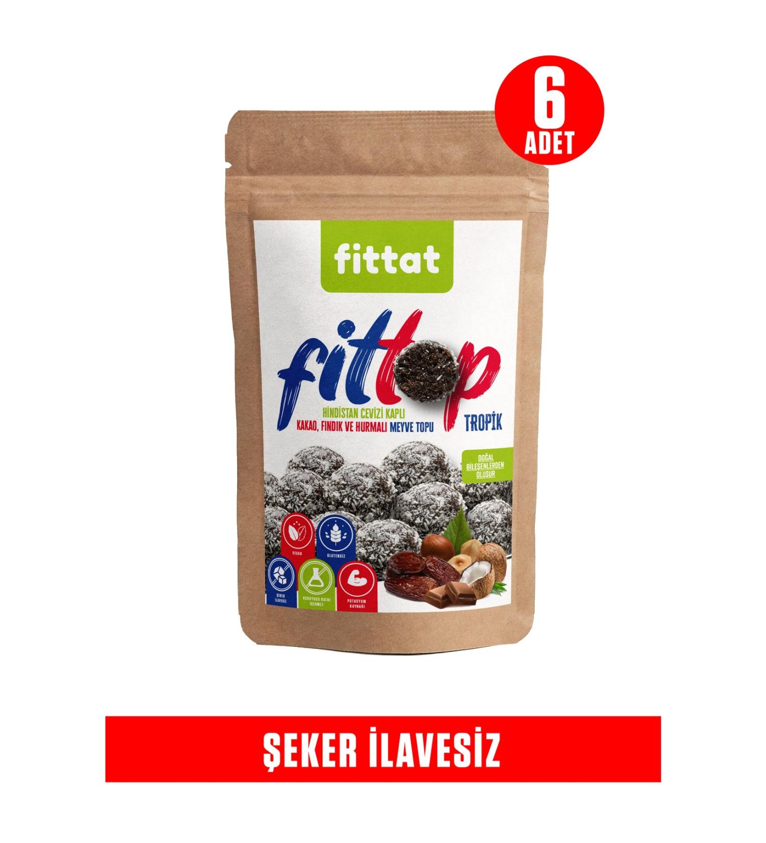 Fittat Tropical Fittop Sugar-Free Coconut Coated Cocoa Hazelnut Paste Fruit Ball 95g X 6