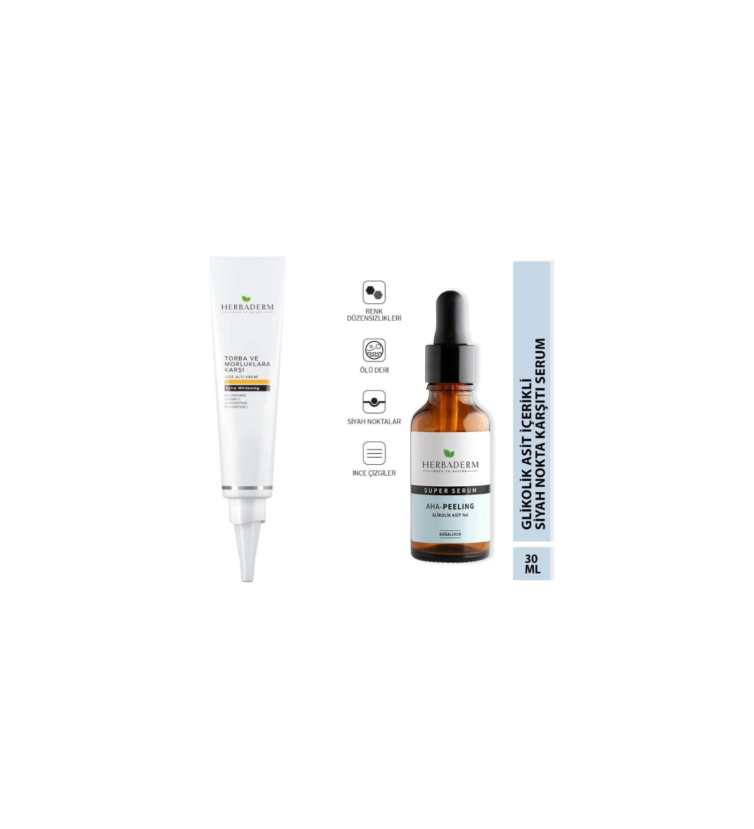 Herbaderm Under Eye Cream Against Bags and Dark Circles + Superserum Aha Peeling 30 Ml Glycolic 8% - Buy Online on GoSupps.com
