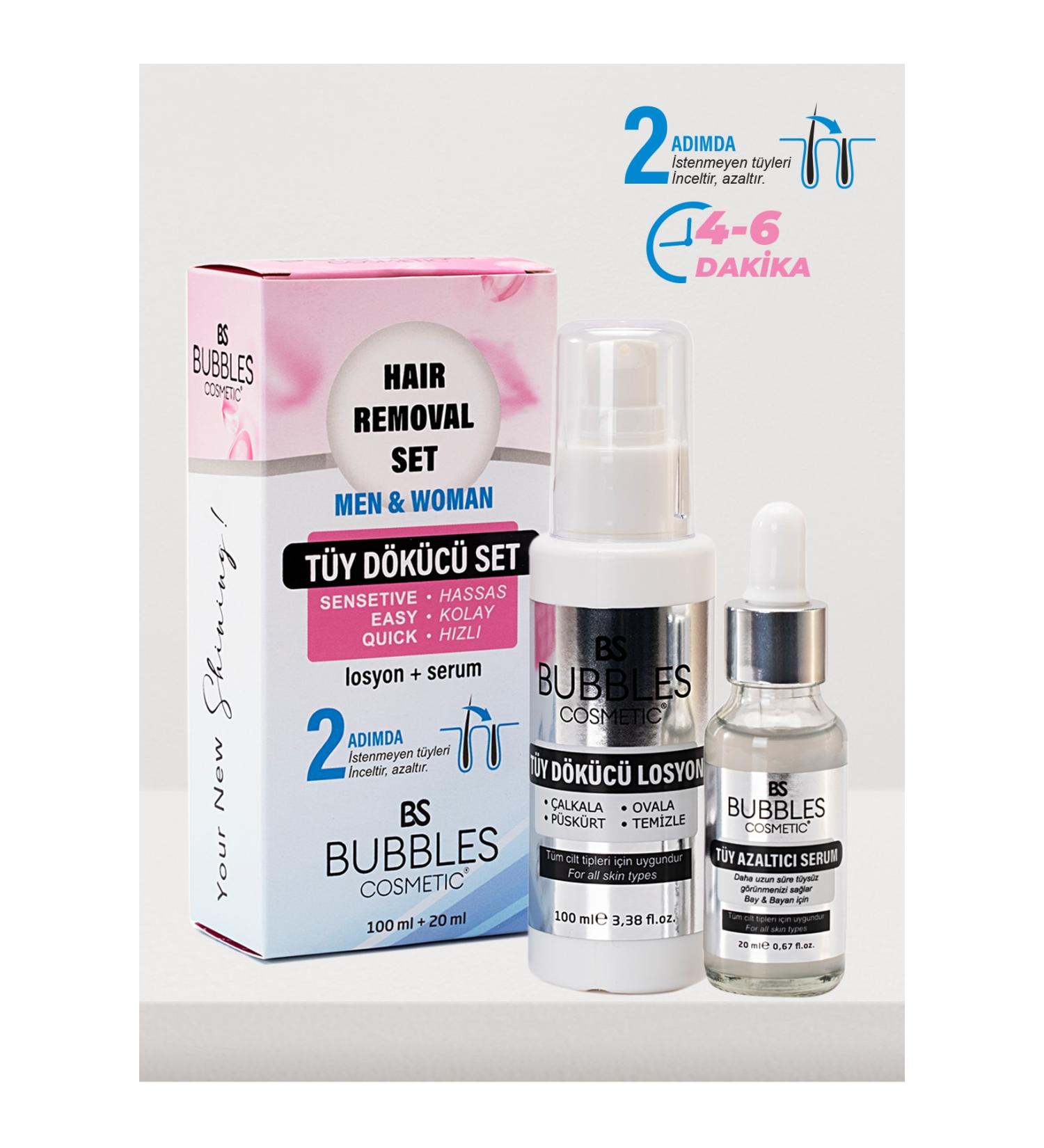 bs bubbles cosmetic Hair Removal Cream and Hair Reducing Serum Duo Set Set 100ml Unisex - Buy Online on GoSupps.com