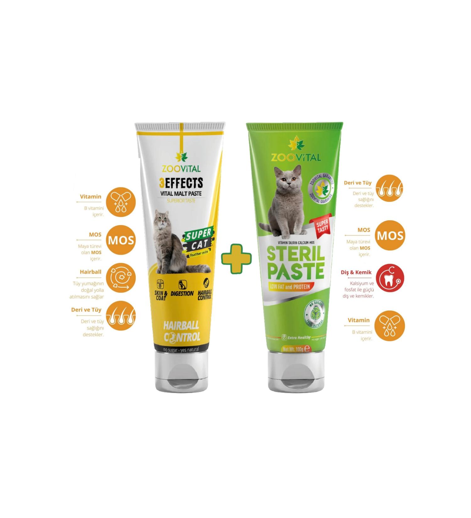 Zoovital Hairball Malt Paste Hairball Prevention 100gr + Sterile Paste Vitamin 100gr For Neutered Cats - Buy Online on GoSupps.com