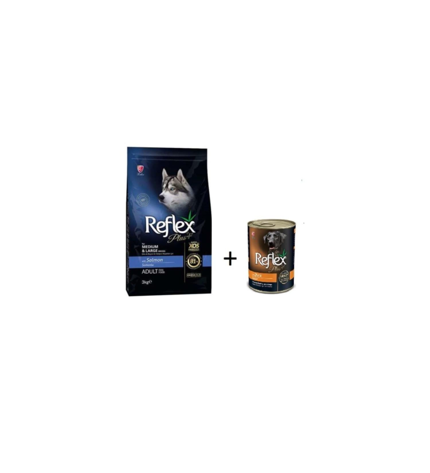Reflex Plus Salmon 3 Kg Medium Breed Adult Dog Food + Canned
