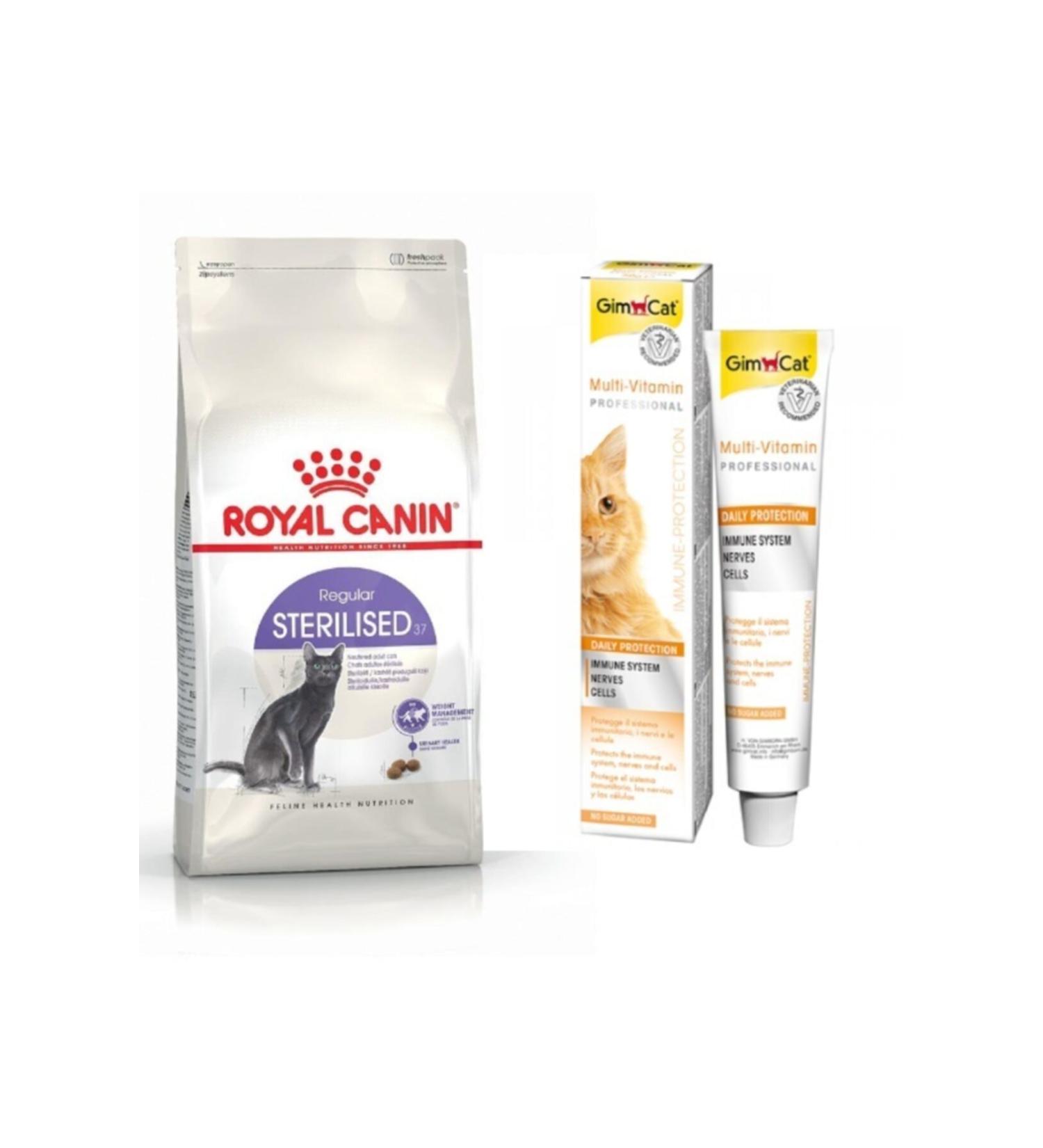 Royal Canin Sterilized Cat Food 4 Kg + Gimcat Cat Multivitamin 20 Gr (original)