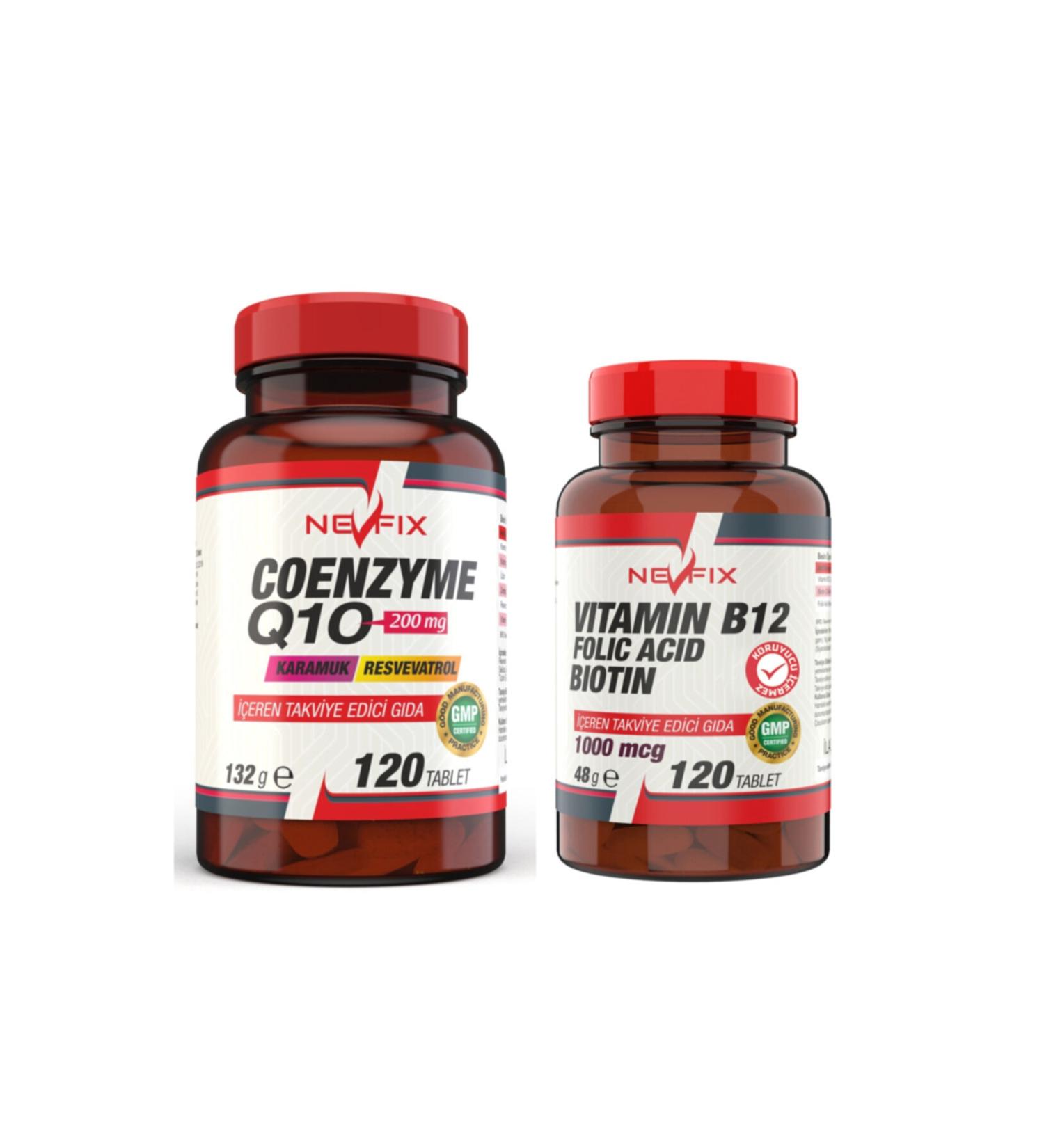 Nevfix Coenzyme Q 10 200 Mg 120 Tablets B12 Folic Acid Biotin 120 Tablets