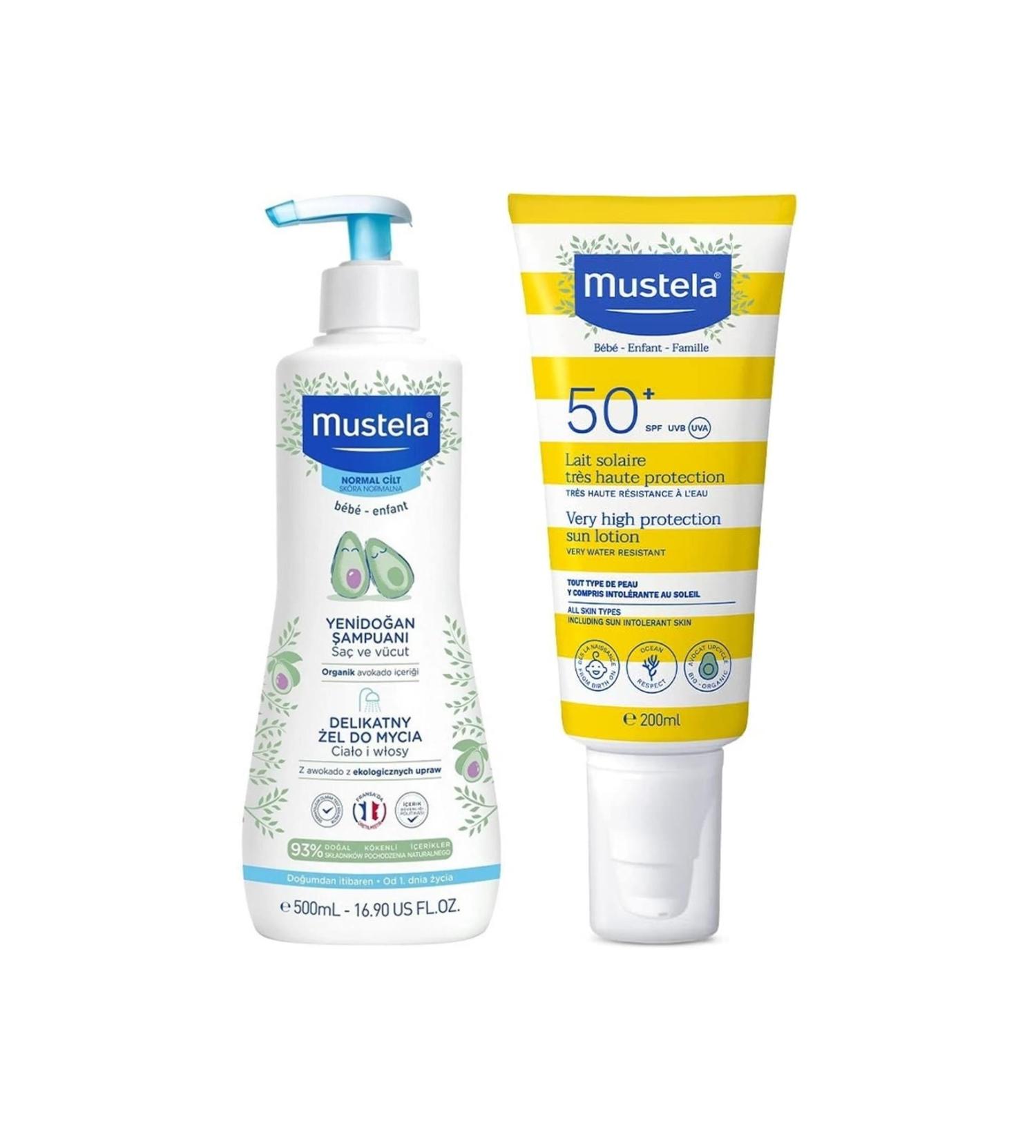 Mustela Spf 50+ Sun Lotion for the Whole Family 200 Ml + Newborn Hair and Body Shampoo 500 Ml