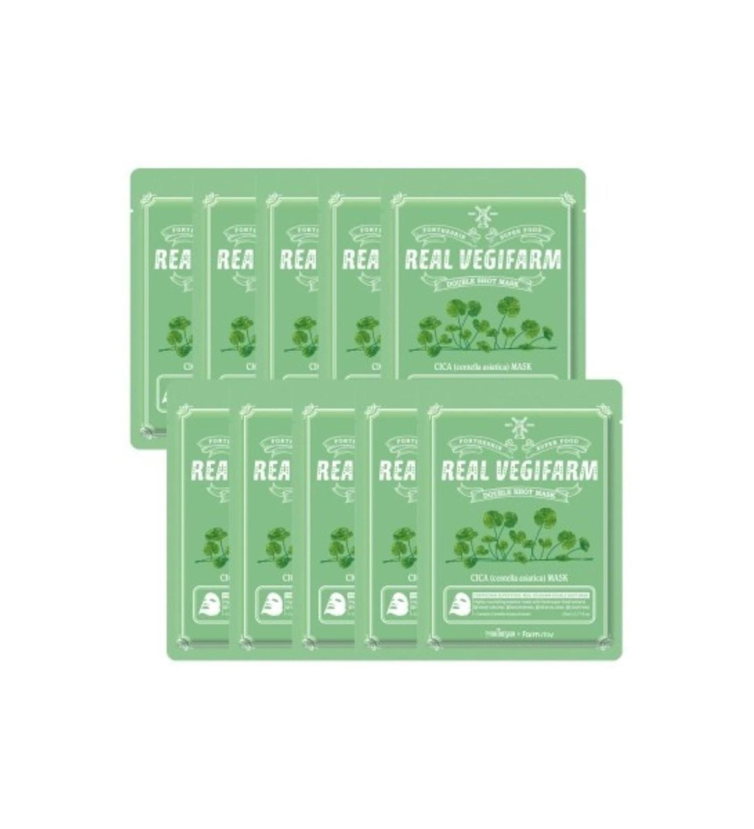 JEJUDO Fortheskin Real Vegifarm Skin Soothing Repairing Moisturizing Cica Mask 10 Pieces