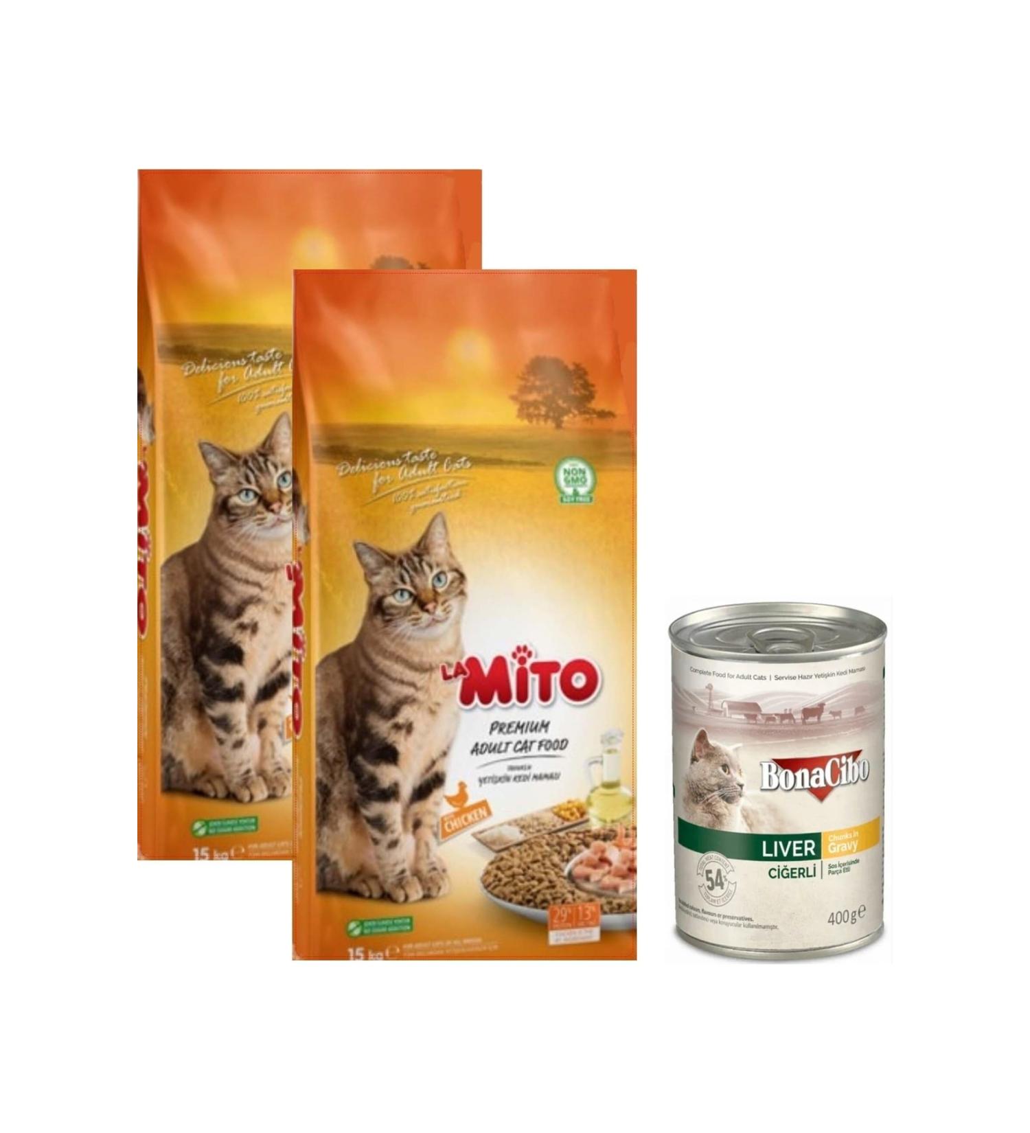 Mito Adult Cat Chicken Adult Cat Food 1 Kg X 2 Pieces + Wet Food 400 Gr. (With Liver)