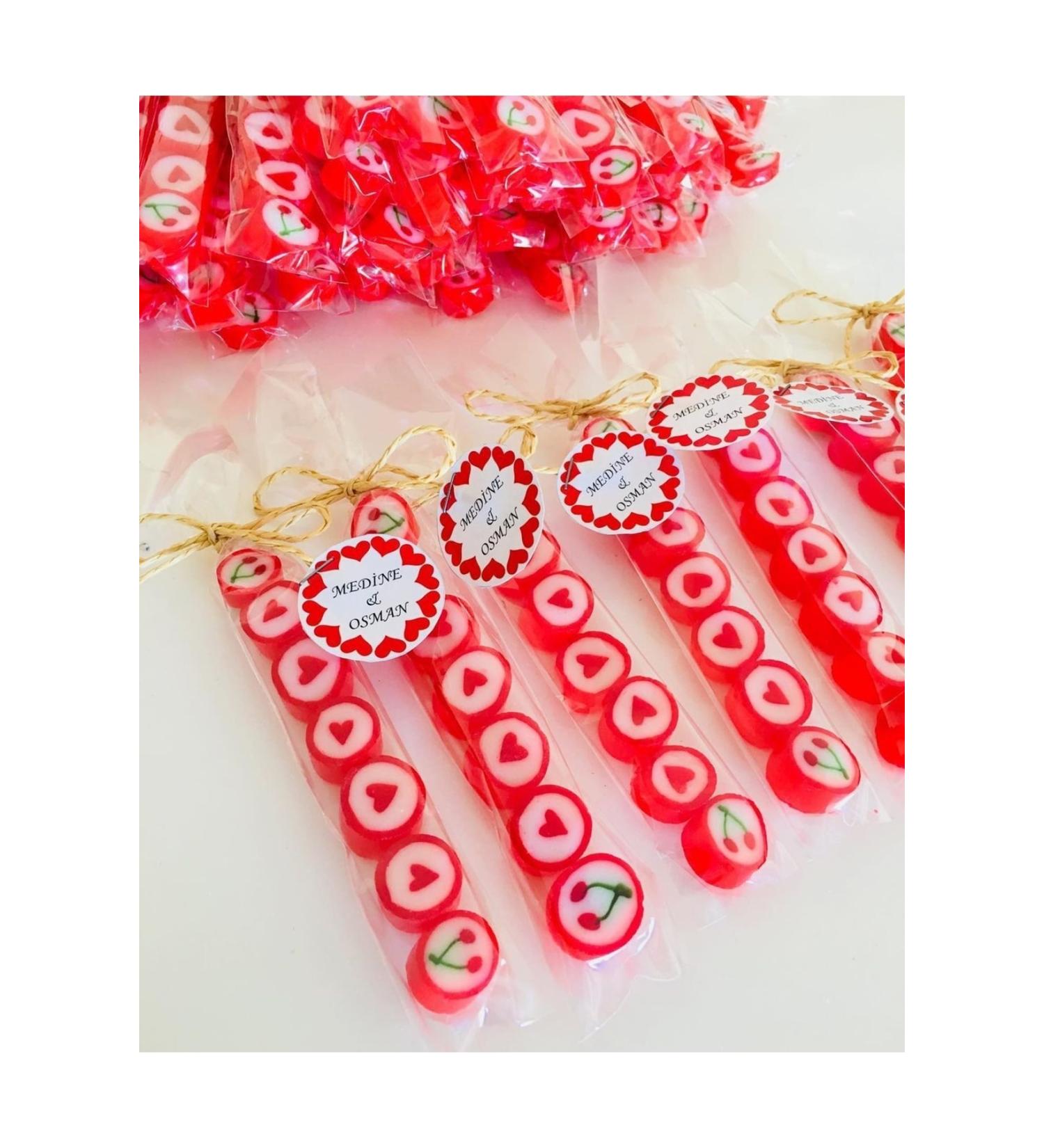 SEKERC YA AR Red Patterned Finger Lolly 25 Pieces