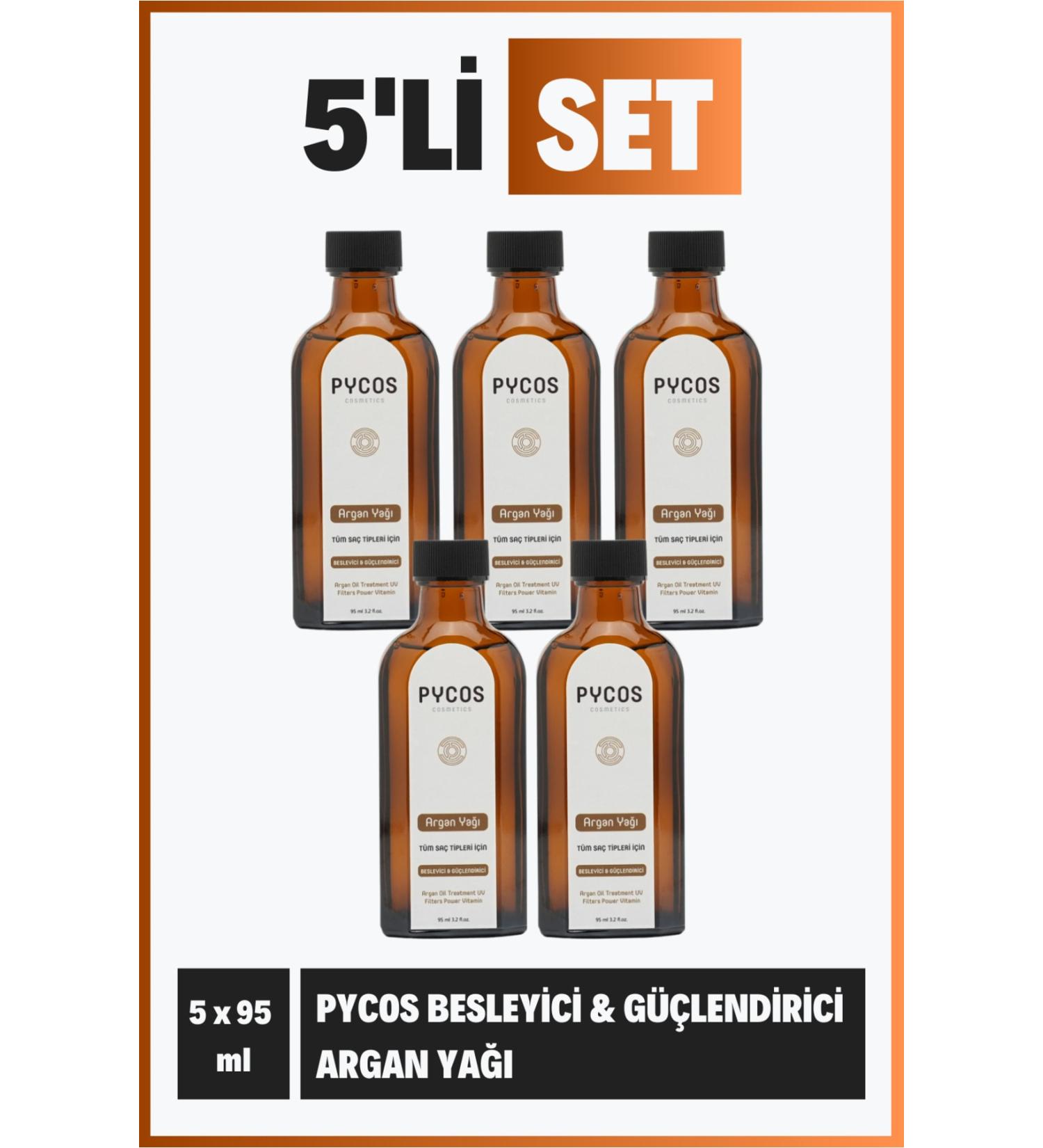 PYCOS COSMETICS Argan Oil 95 Ml Hair Growth Strengthening Anti-Breakage Softening Intensive Argan Oil 5 Pieces