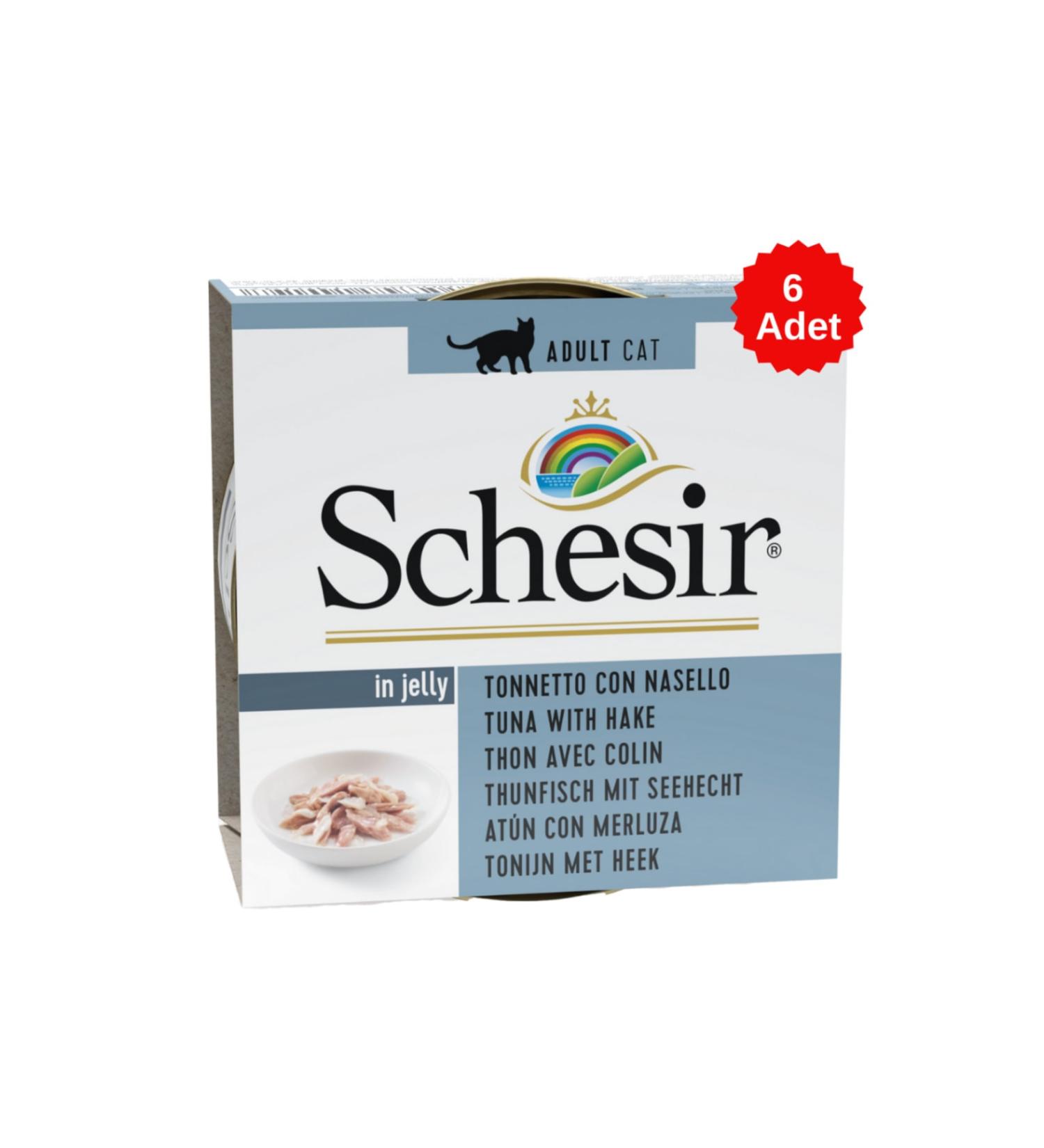 Schesir Cat Jelly Tuna and Hake Cat Canned Food 85 Gr 6 Pieces