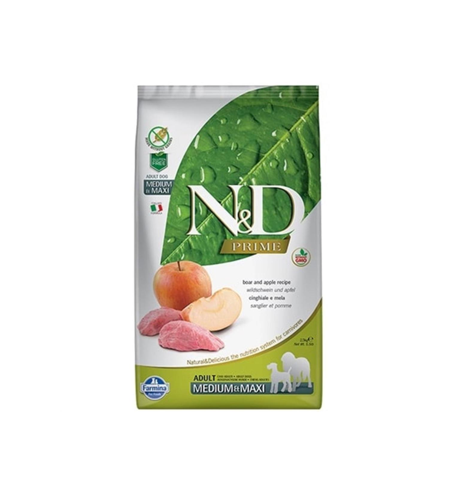N & D Prime Grain Free 2.5kg Medium Maxi Adult Dog Wild Boar Apple Medium and Large Breed Dog Food