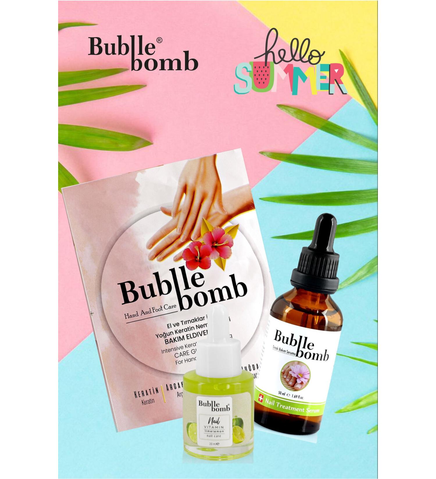 BUBBLEBOMB Hand Care Set 3 Keratin Care Gloves + Fungus Serum 50ml + Nail Care Oil Lime - Buy Online on GoSupps.com