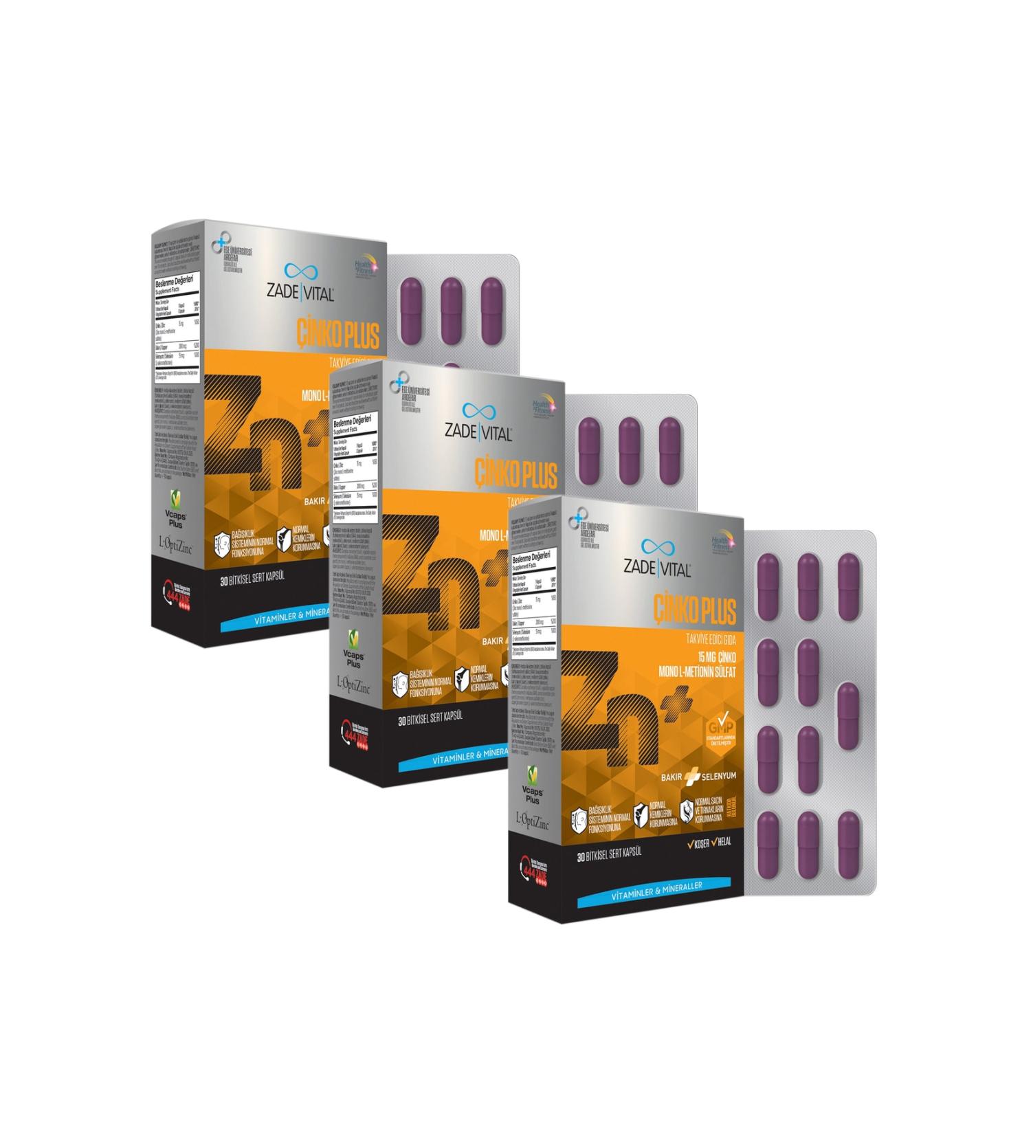 Zade Vital Zinc Plus Copper Selenium and Zinc Supplementary Food (3 BOXES) 90 Capsules