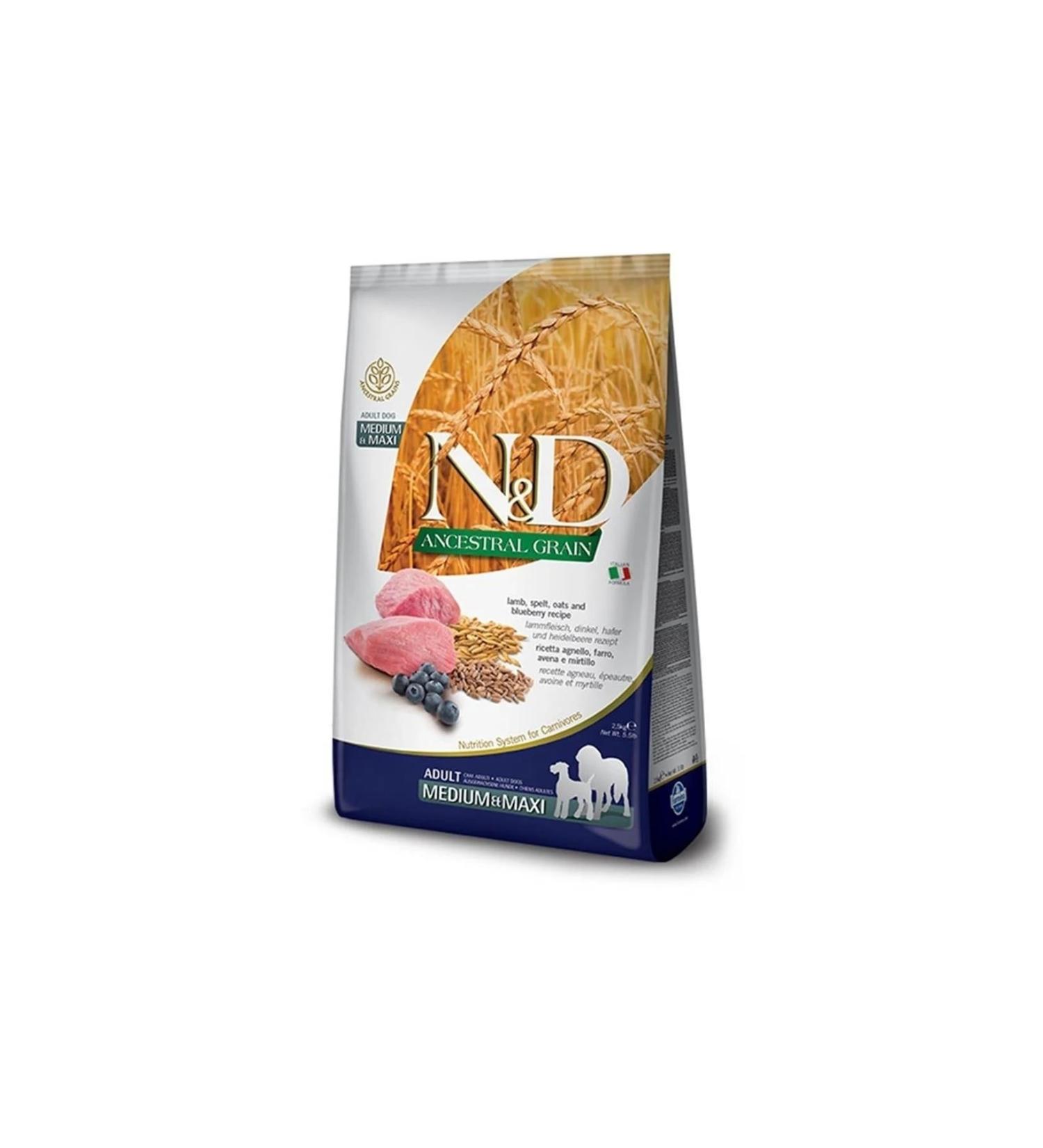 N & D Nd Ancestral Grain Medium Maxi Adult 2.5kg Low Grain Lamb Blueberry Adult Dog Food