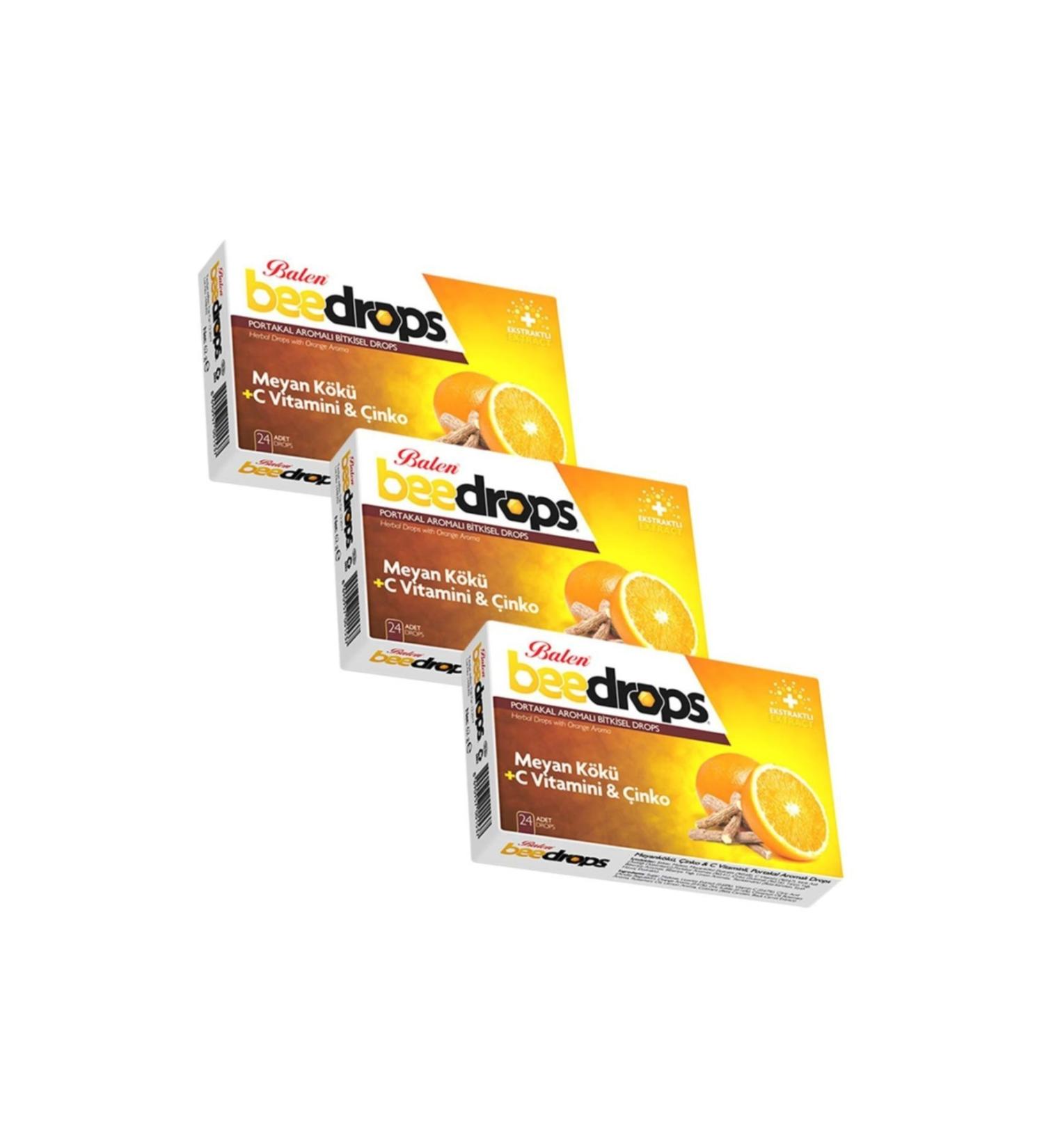 Balen Beedrops Licorice - Zinc - Vitamin C. Orange Flavored 24 Drops X 3 Pieces