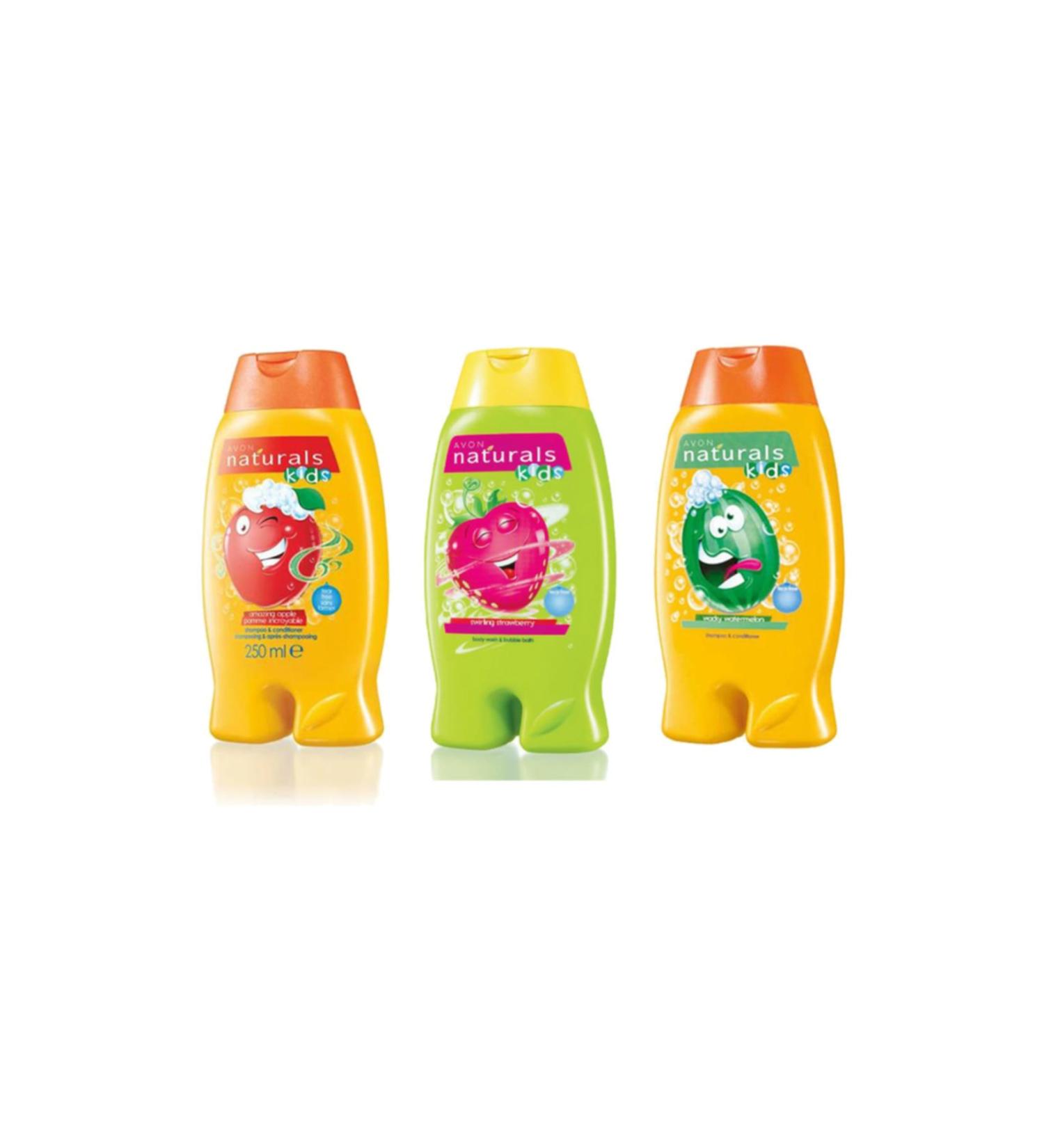 Avon 3 Pieces Naturals Kids Children's Shampoo Apple Strawberry Watermelon - 250 Ml - Buy Online on GoSupps.com