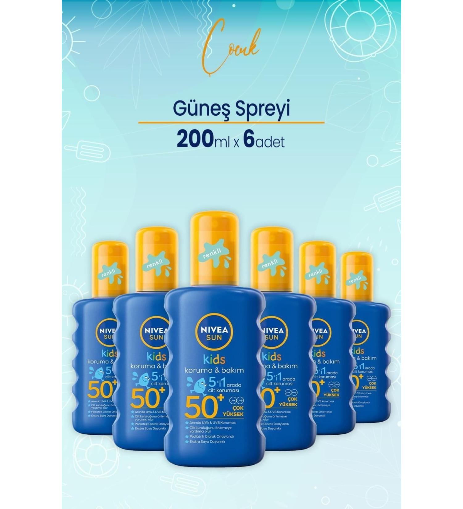 NIVEA Sun Kids Colourful Moisturising Sun Spray Gkf 50+ 200 Ml X 6 Pcs