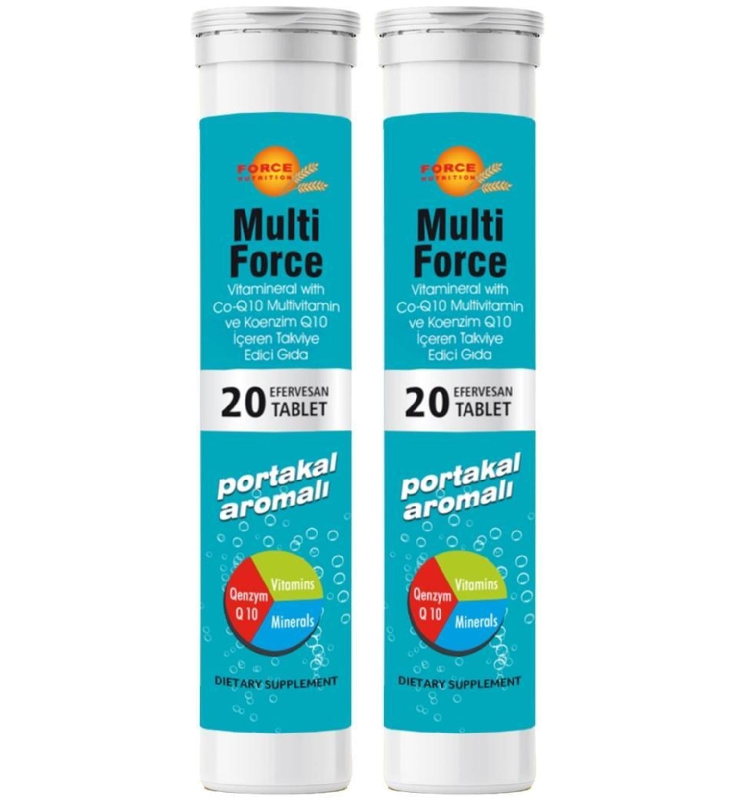 Force Nutrition Multi Force Vitamin Mineral Qenzyme Q10 2x20 Effervescent Tablets Orange Flavor