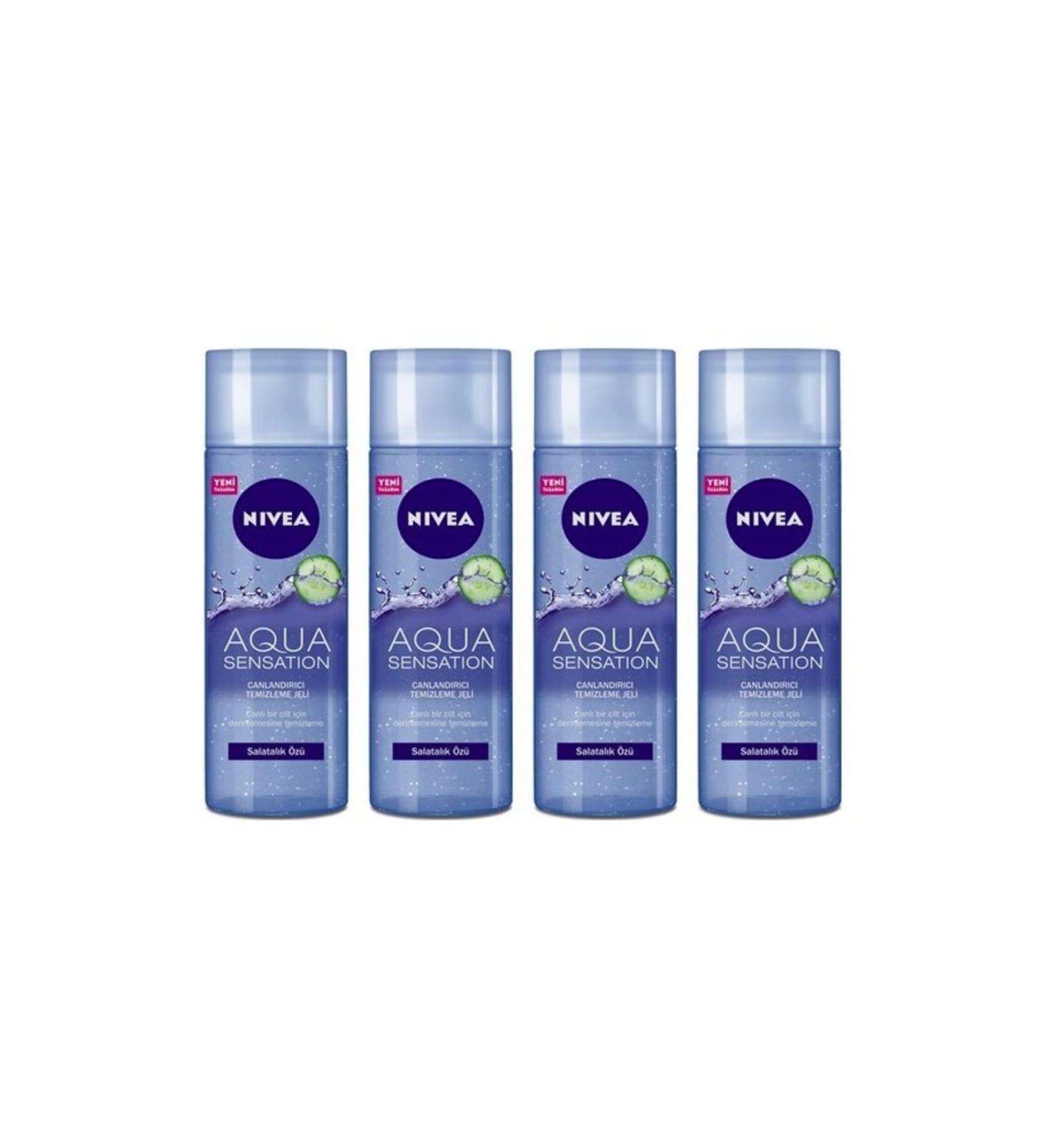 NIVEA Aqua Sensation Refreshing Facial Cleansing Gel 200 Ml Cucumber Extract X4 Pieces
