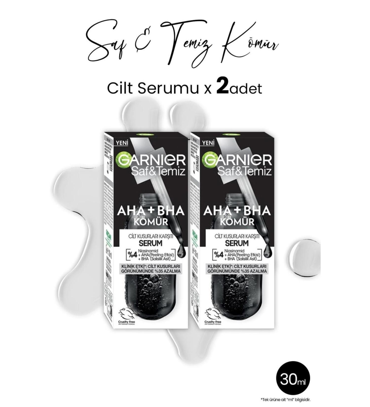 Garnier Serum Pure & Clean AHA + BHA Charcoal 30 ml x 2 pcs