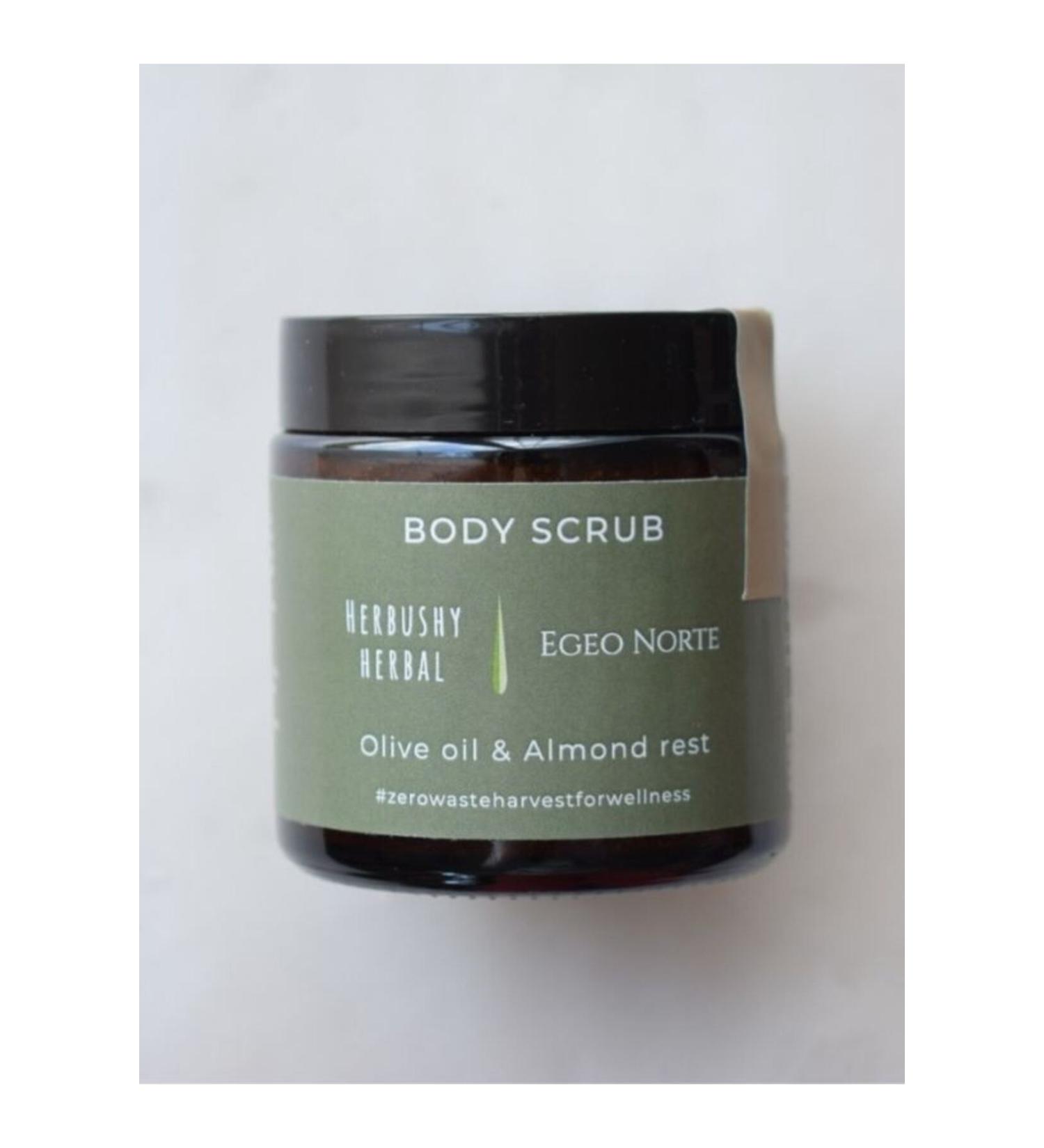 Herbushy Herbal Egeo Norte Body Scrub - Olive Oil & Almond Rest - Peeling and Moisturizing Effect - 175 Gr