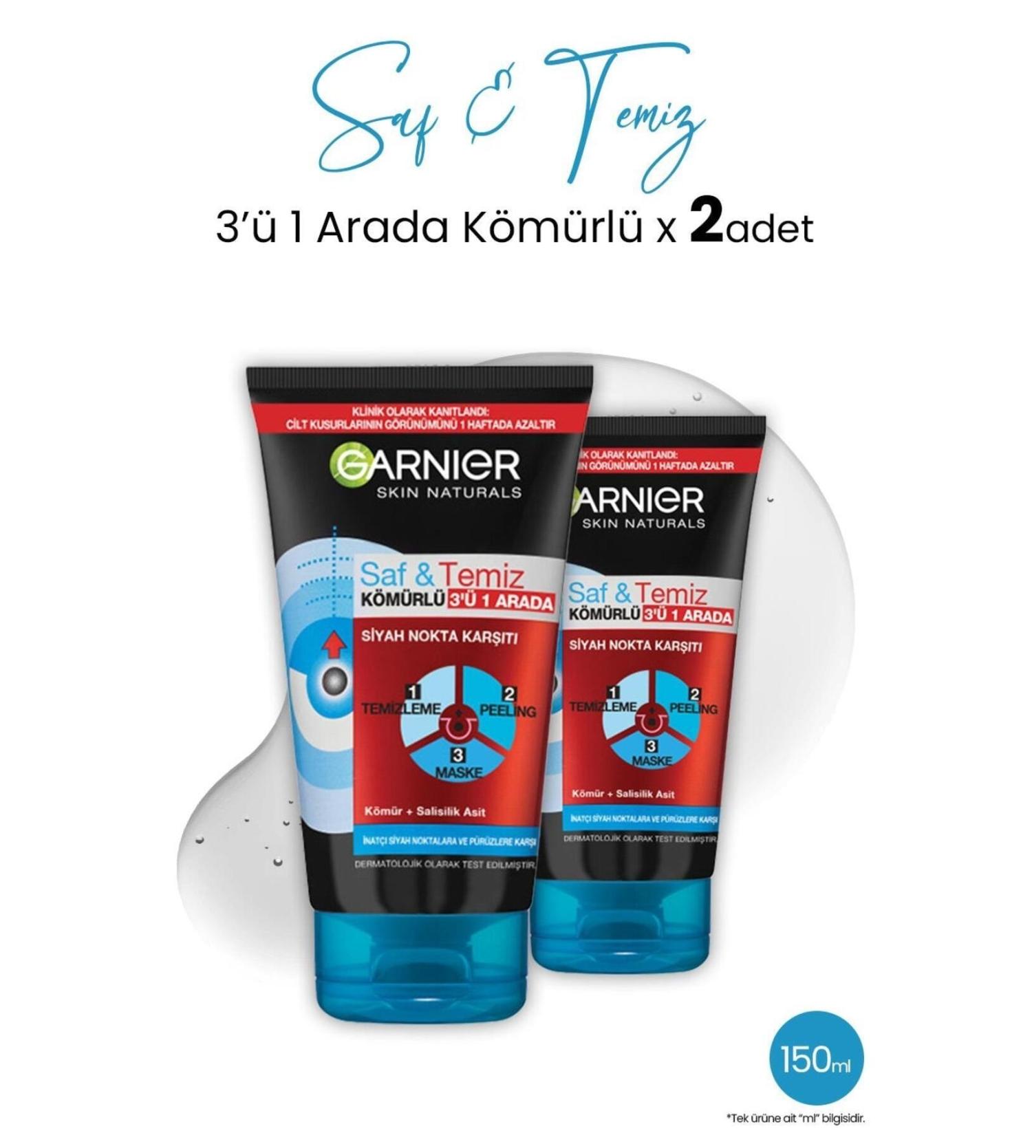 Garnier Charcoal 3 in 1 Pure & Clean 150 ml x 2 Pcs