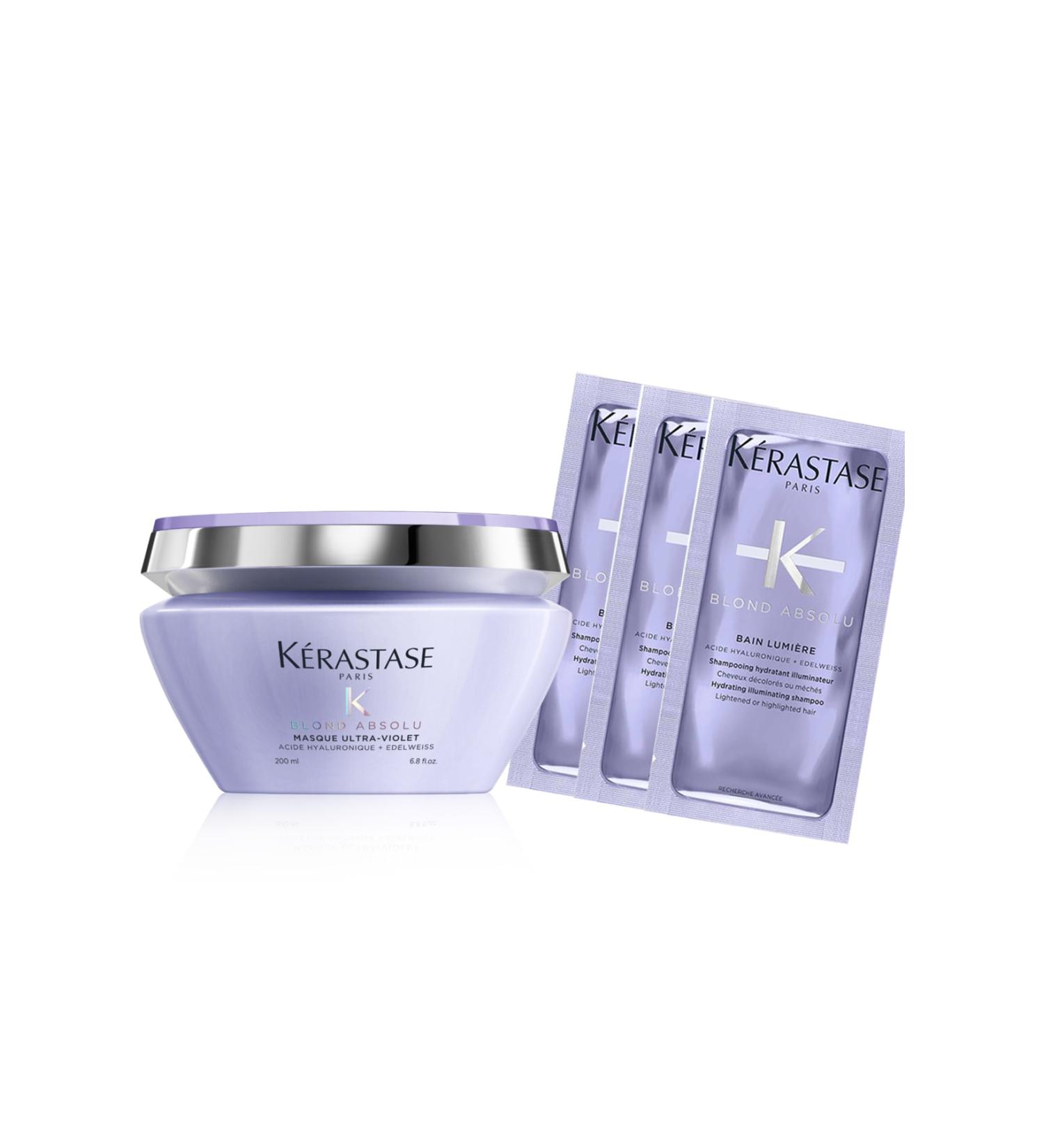 Kerastase Blond Absolu - Silver Mask for Blonde and Grey Hair 200 ml + Blond Absolu Shampoo 3 x 10 ml