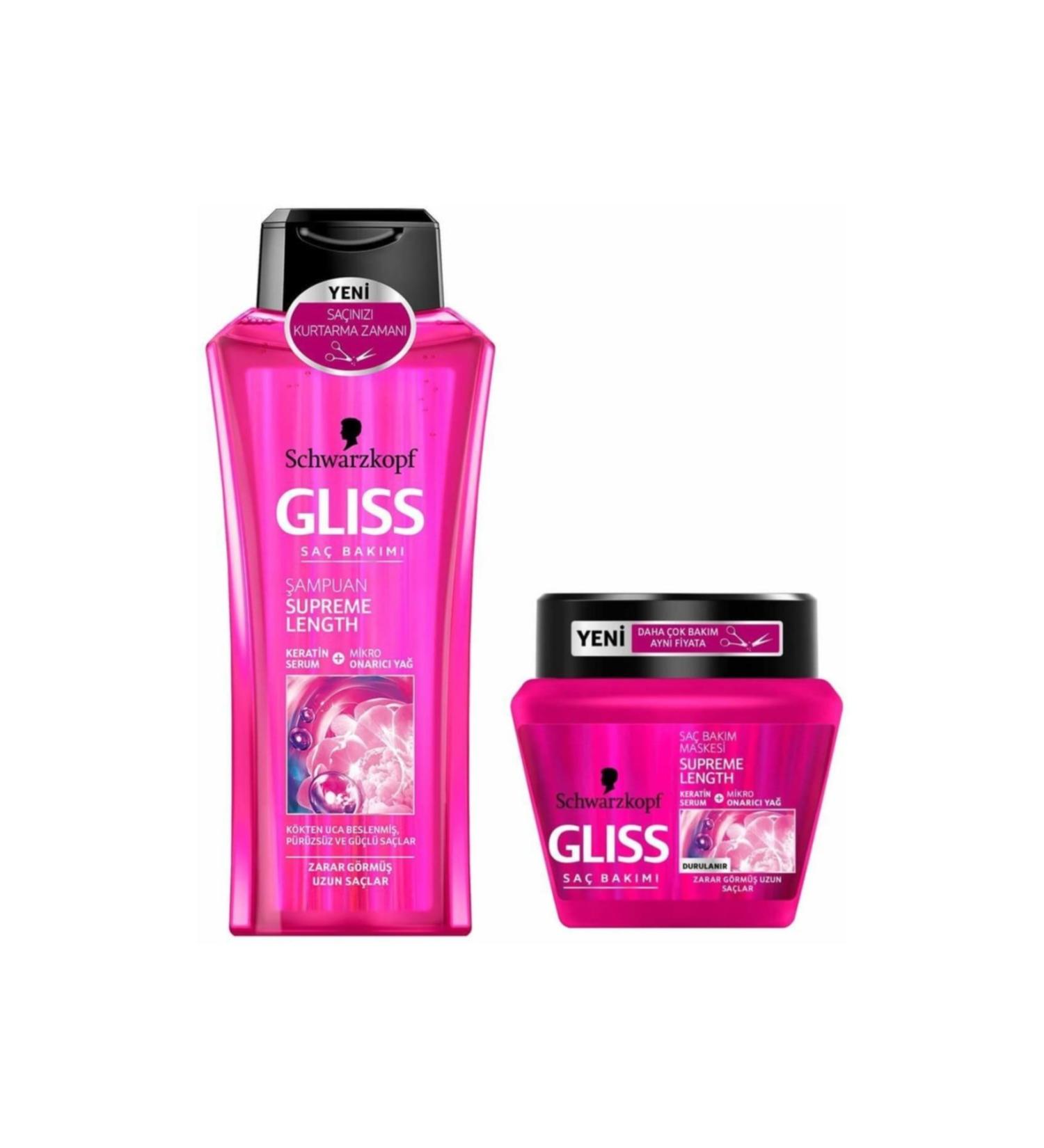 Gliss Supreme Length Shampoo 360 Ml + Supreme Length Mask 300 ml