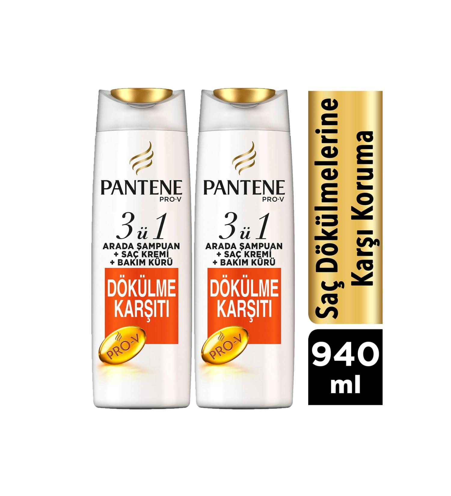 Pantene 3 in 1 Shampoo + Cream + Care Cure Effective Against Hair Loss 470 ml x 2 - Buy Online on GoSupps.com