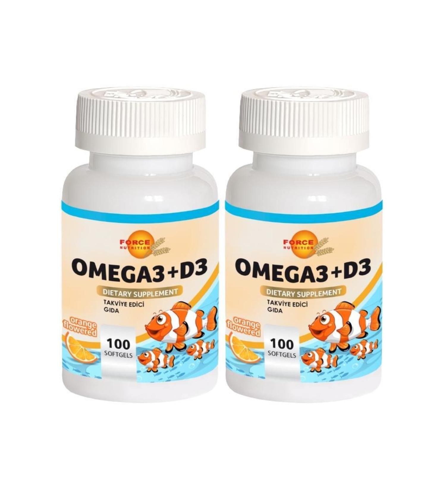 Force Nutrition Omega 3 Fish Oil Vitamin D3 2x100 Softgel Orange Flavor
