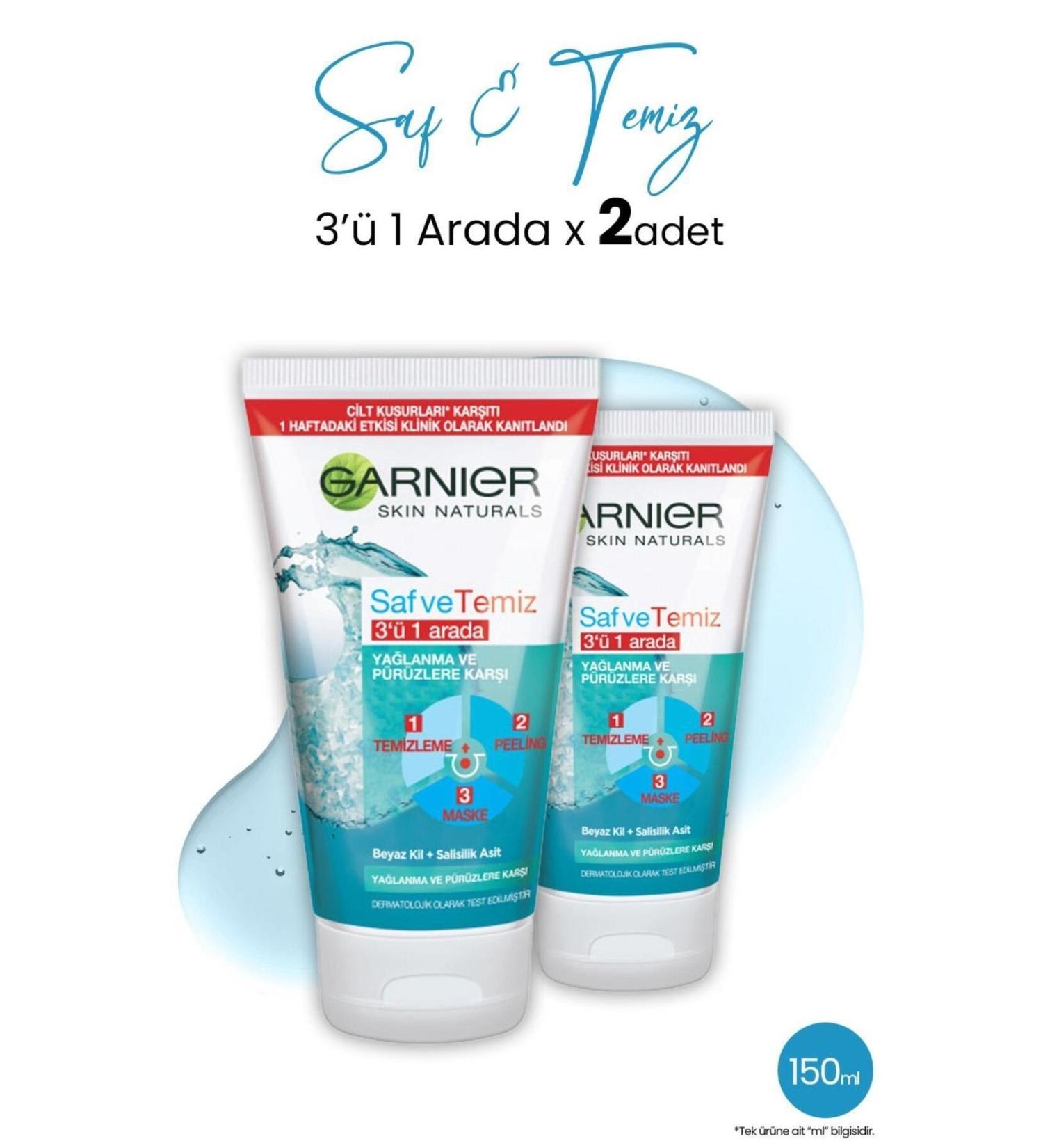 Garnier 3 in 1 Pure & Clean 150 ml x 2 Pieces
