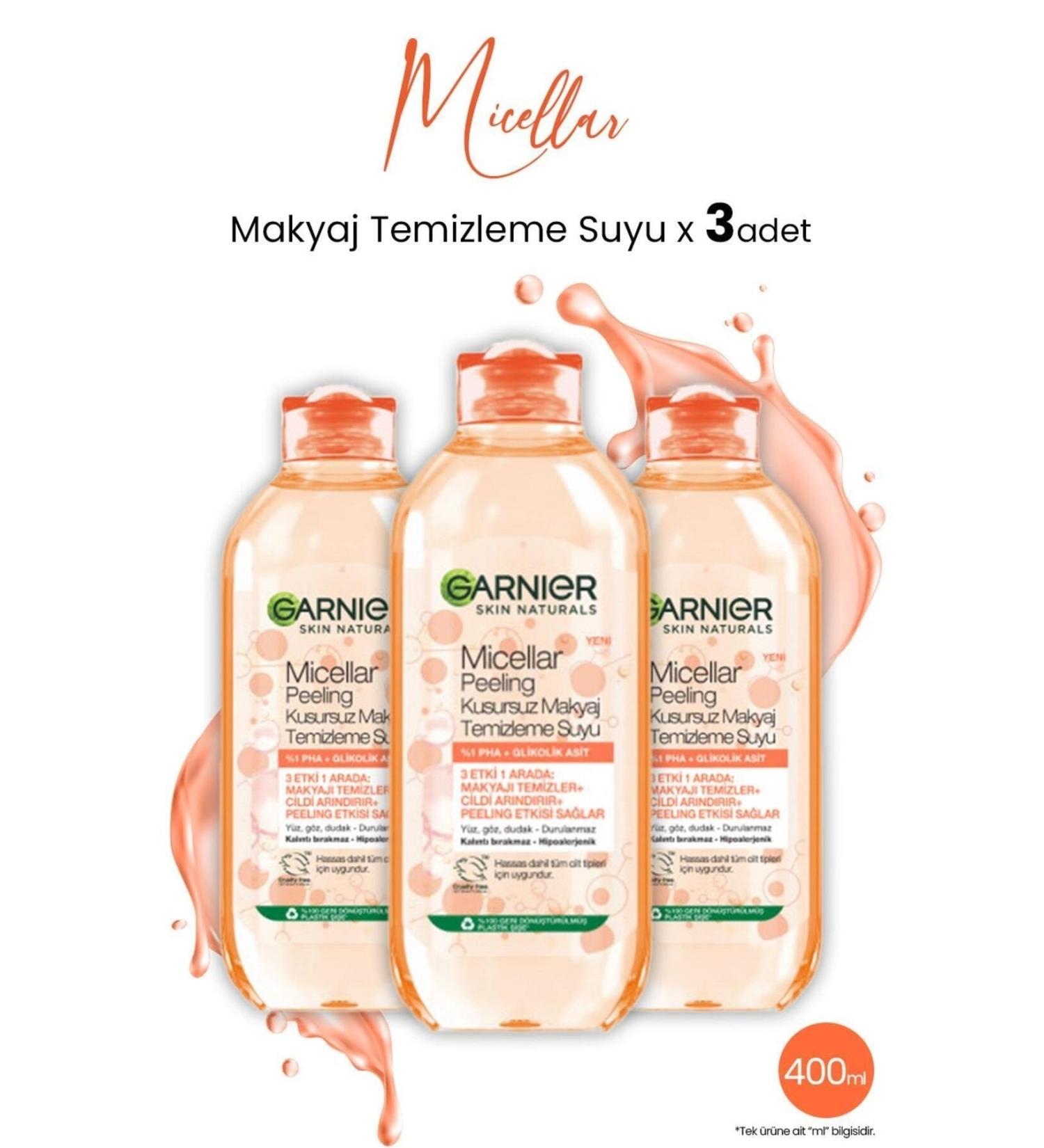 Garnier Micellar Perfect Make-Up Cleansing Water Peeling 400 ml x 3 Pieces