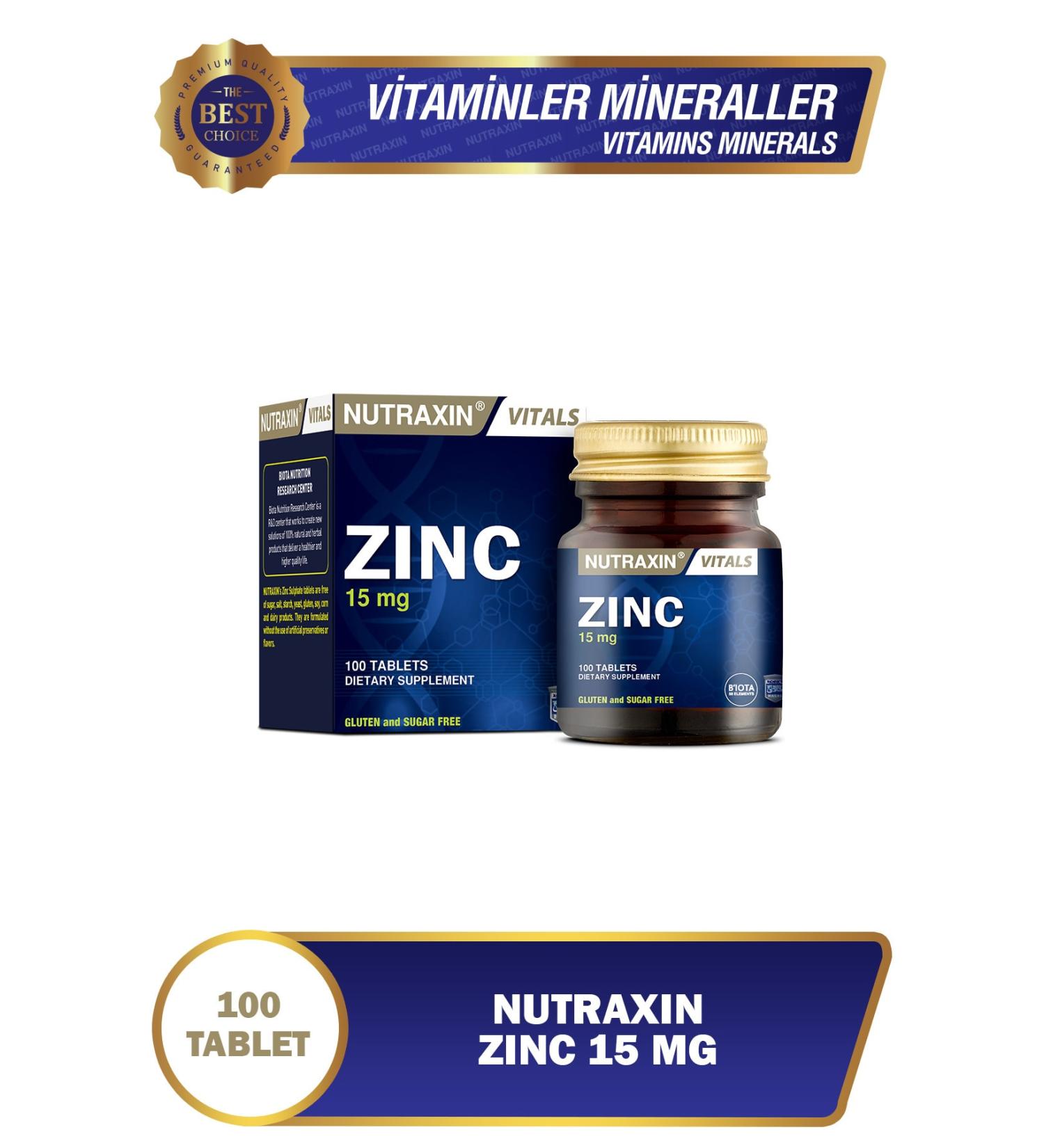 Nutraxin Zinc Sulphate - Zinc Supplement 15 Mg 100 Tablets