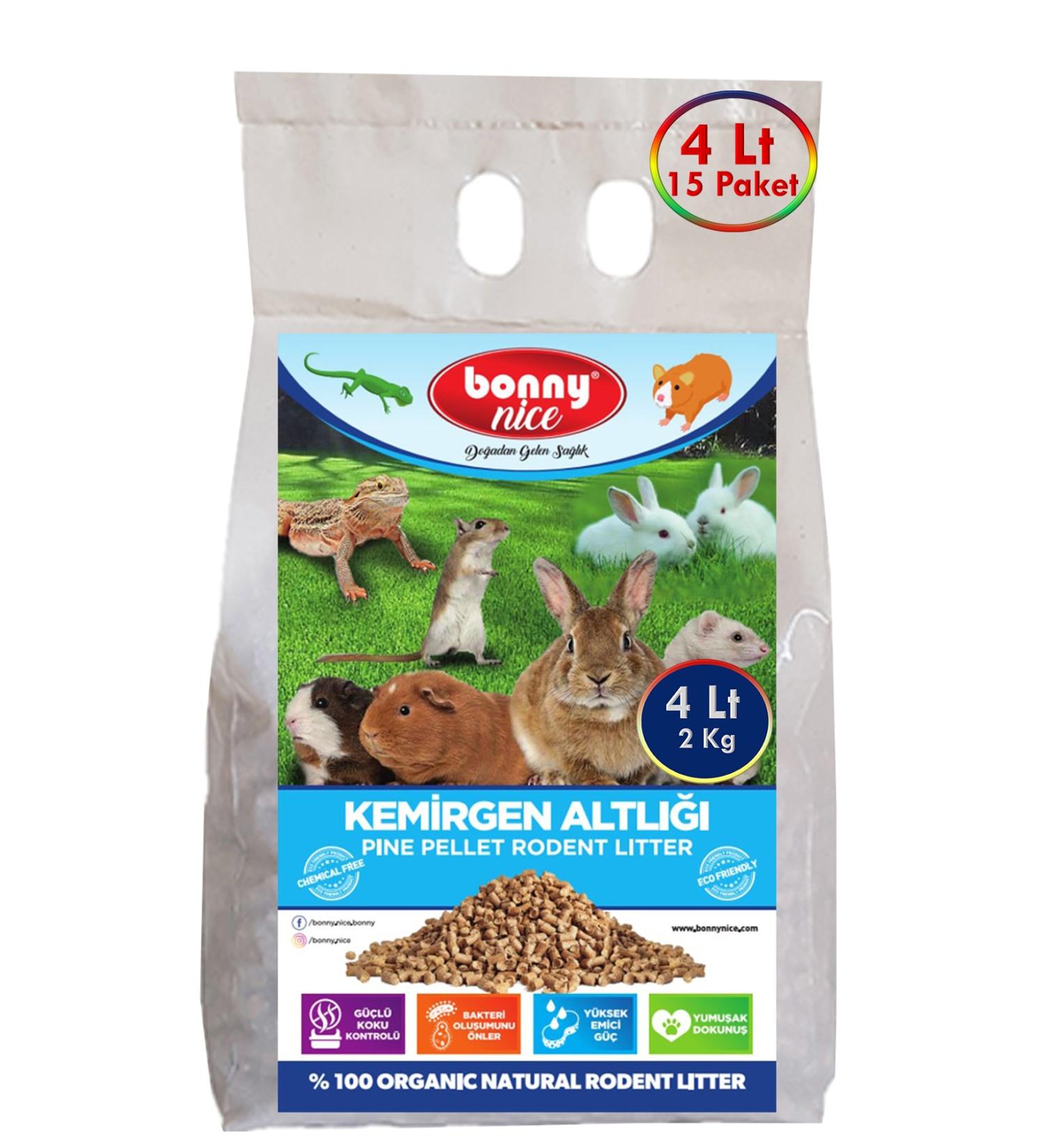 Bonny Nice Natural Pine Pellet Guinea Pig Cage Bedding 2 Kg 4 L (15 Pack)