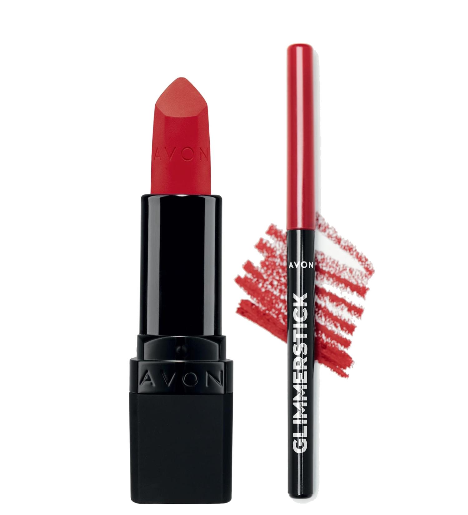 Avon Ultra Matte Lipstick Truest Red and Glimmerstick Lip Pencil Ruby Shock Bundle - Buy Online on GoSupps.com