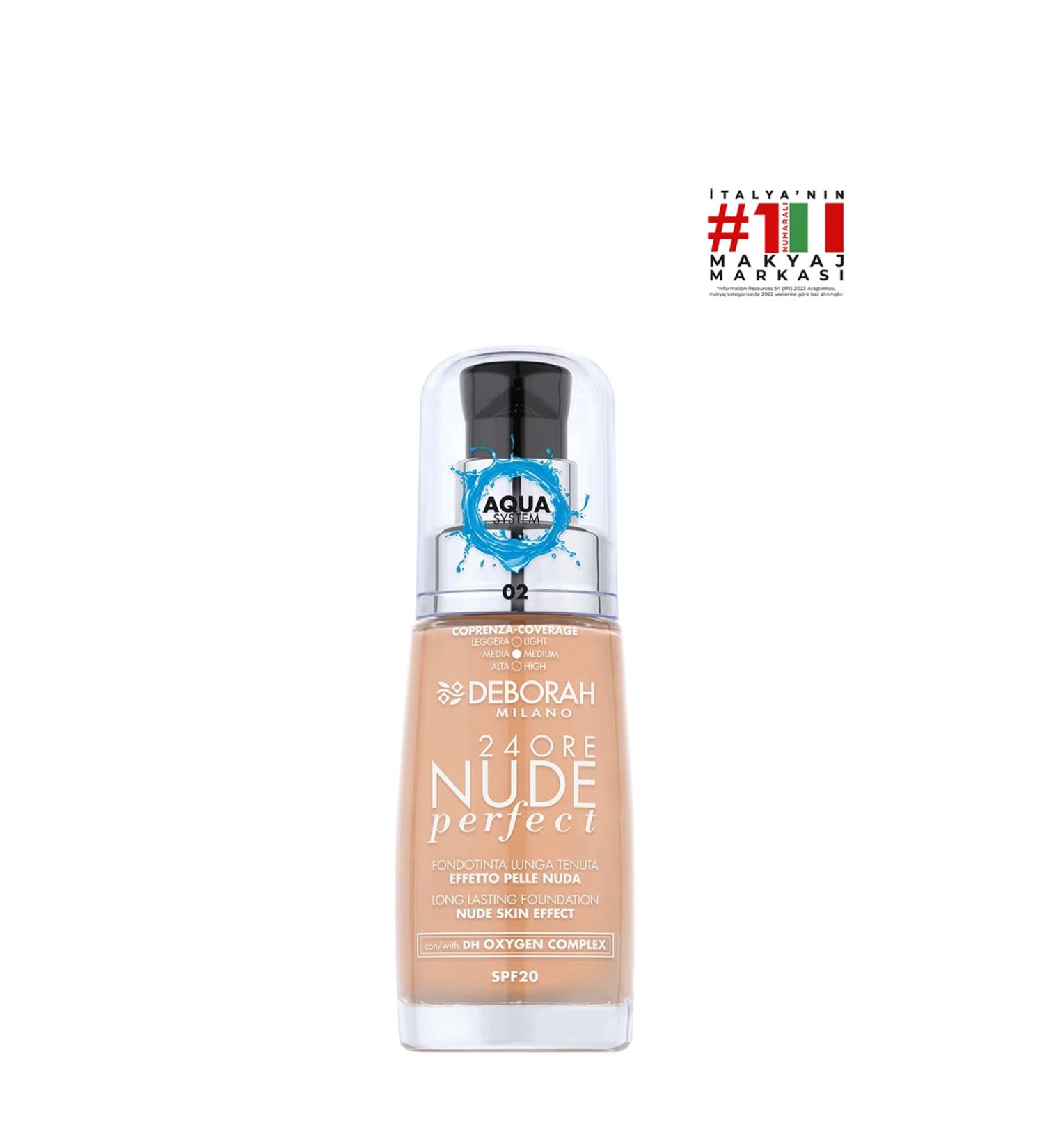 Deborah Milano 24 Ore No: 02 Beige Moist Finish Perfect Nude Foundation