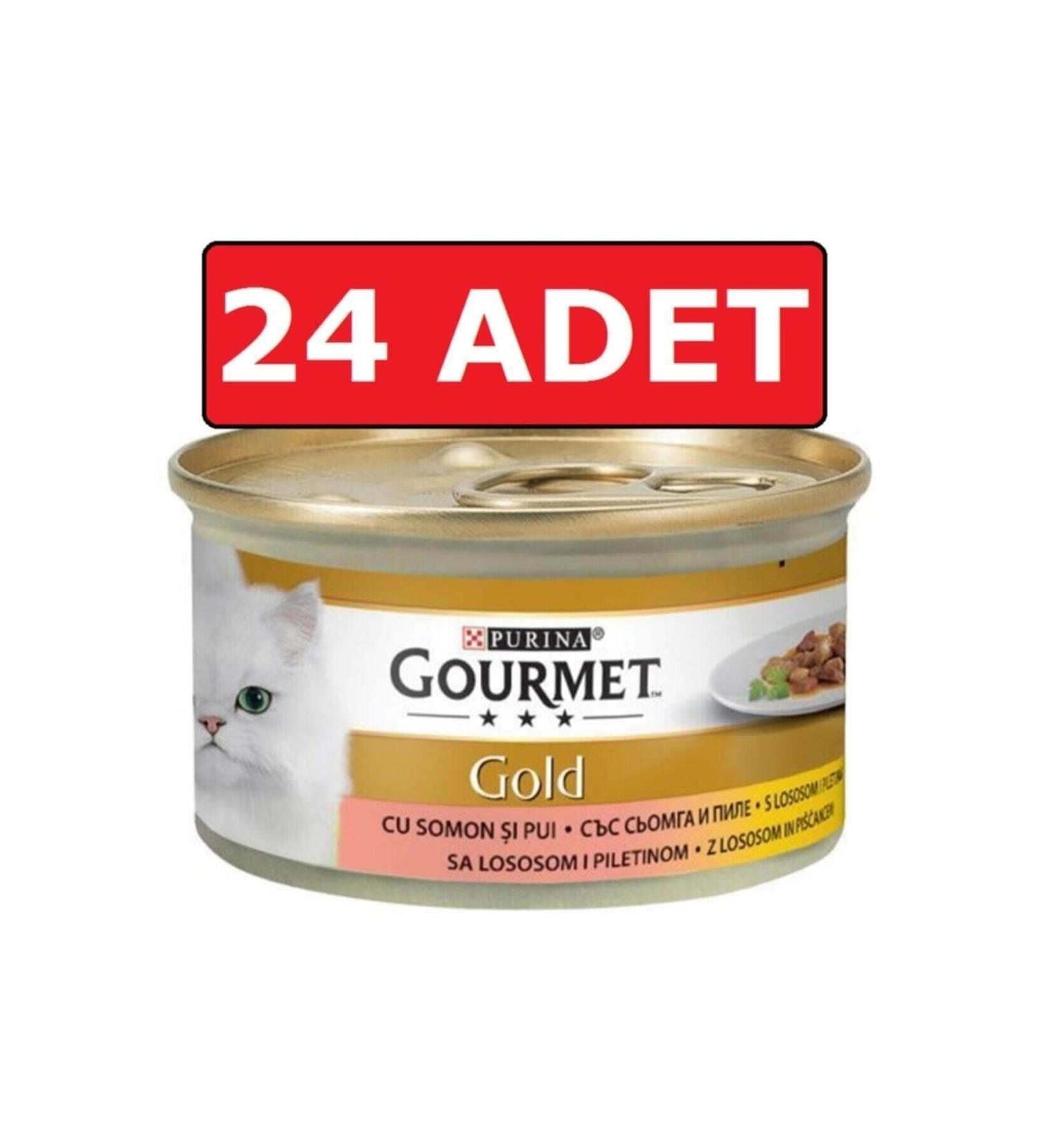 Purina Gourmet Gold Canned Cat Food with Salmon and Chicken Meat 24 Pieces 85 Gr Piece Meat Wet Food