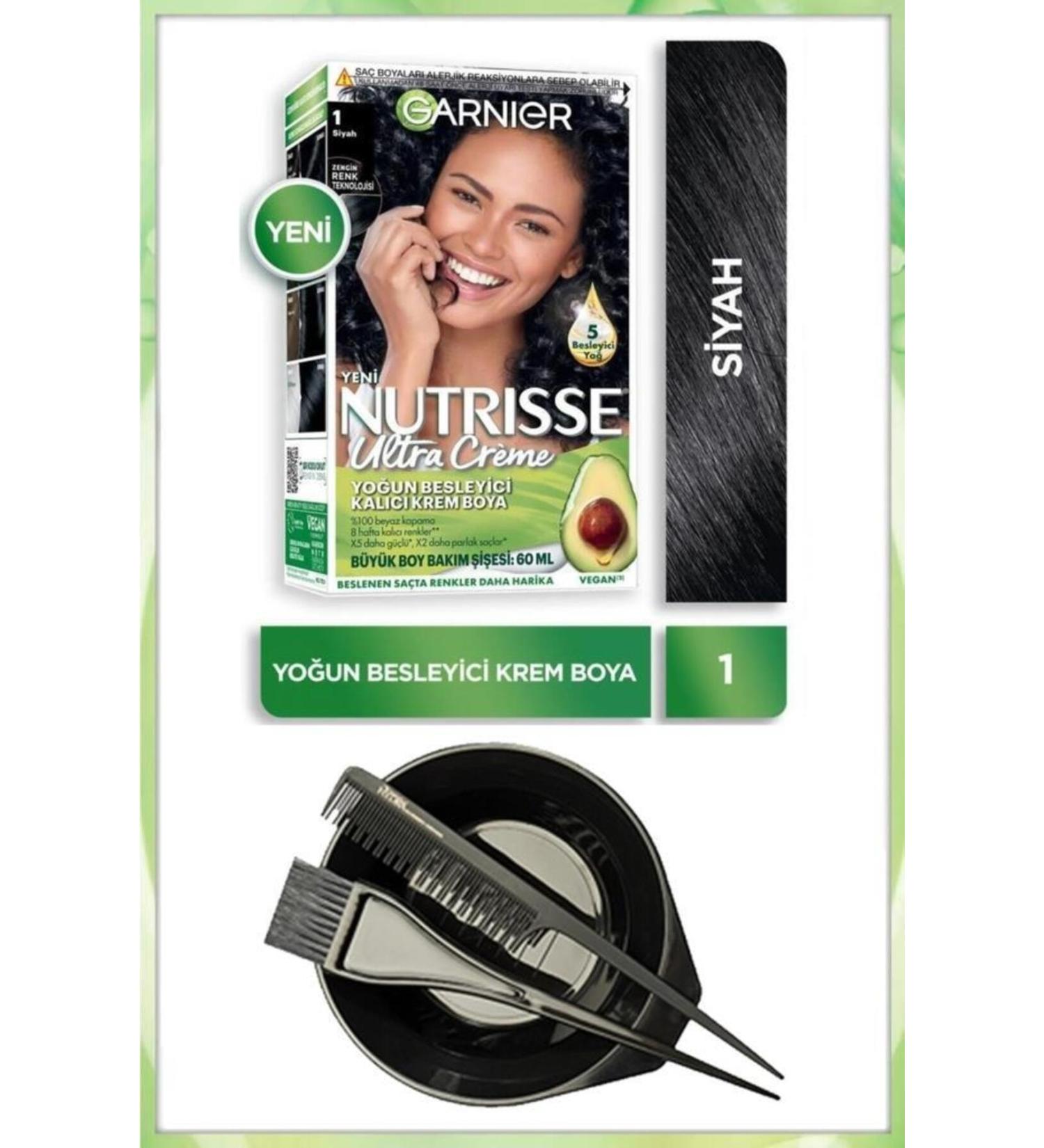 Garnier Nutrisse Ultra Cream Hair Dye 1 BLACK DYEING SET