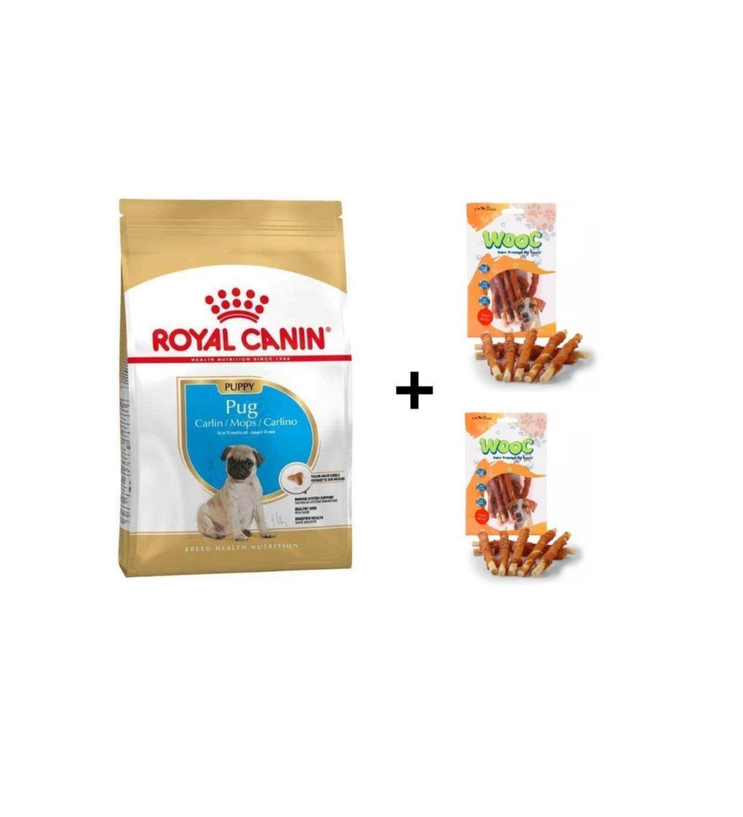 Royal Canin Pug Junior Puppy Food 1.5 kg + 2 Wooc Rewards 80 Gr