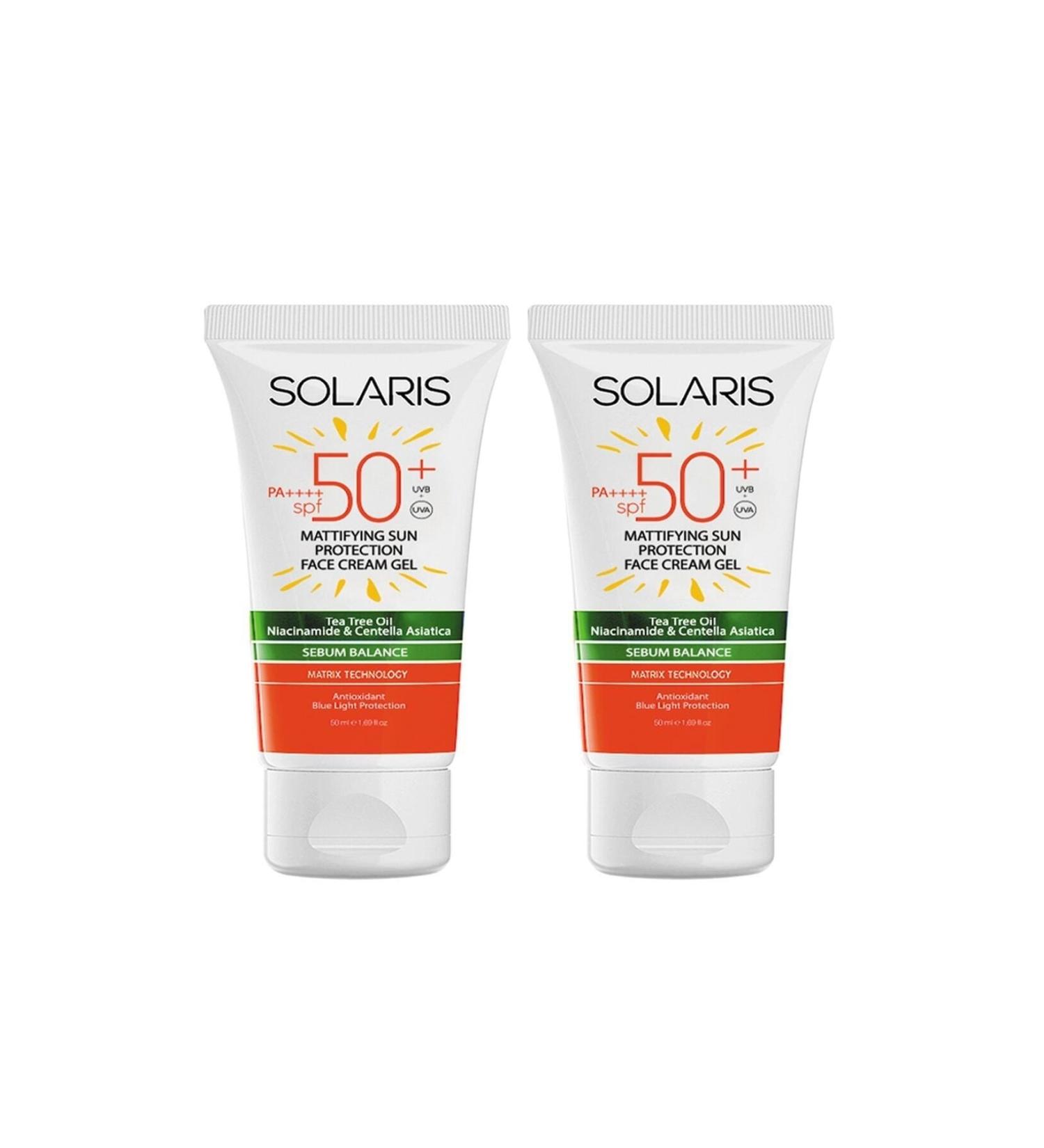 SOLARIS Matte Finish Anti-Aging Gel Sun Cream for Oily Skin Types Spf 50 (50 ML) X 2 Pieces